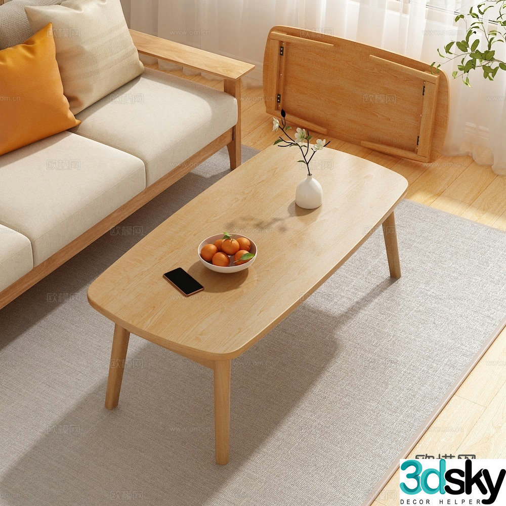 Nordic coffee table shelf 3D model