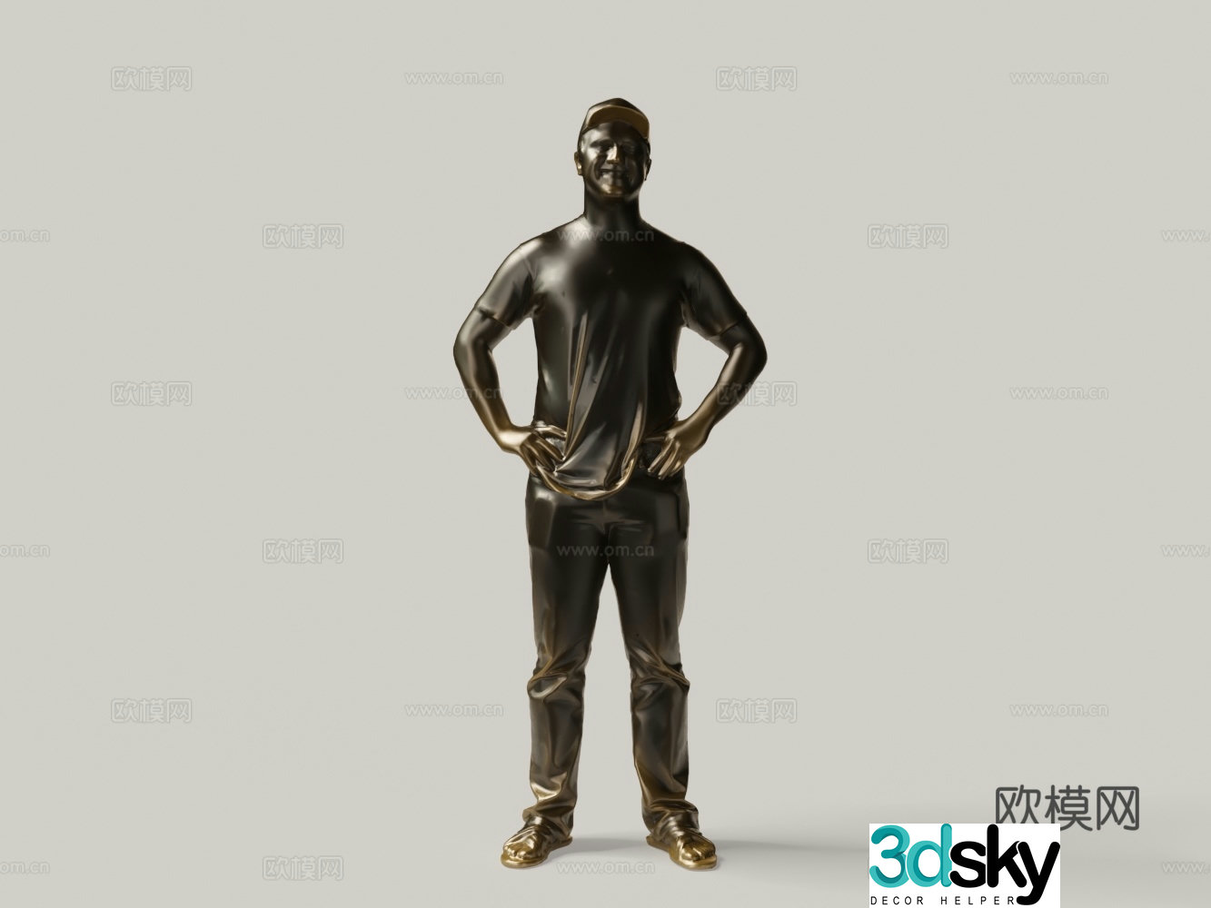 Modern brass statue figure statue man with hip 3d model
