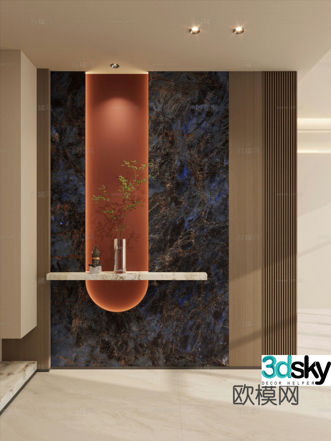 Italian style light luxury style luxury stone Hermes orange arc shape grille door partition entrance 3D model
