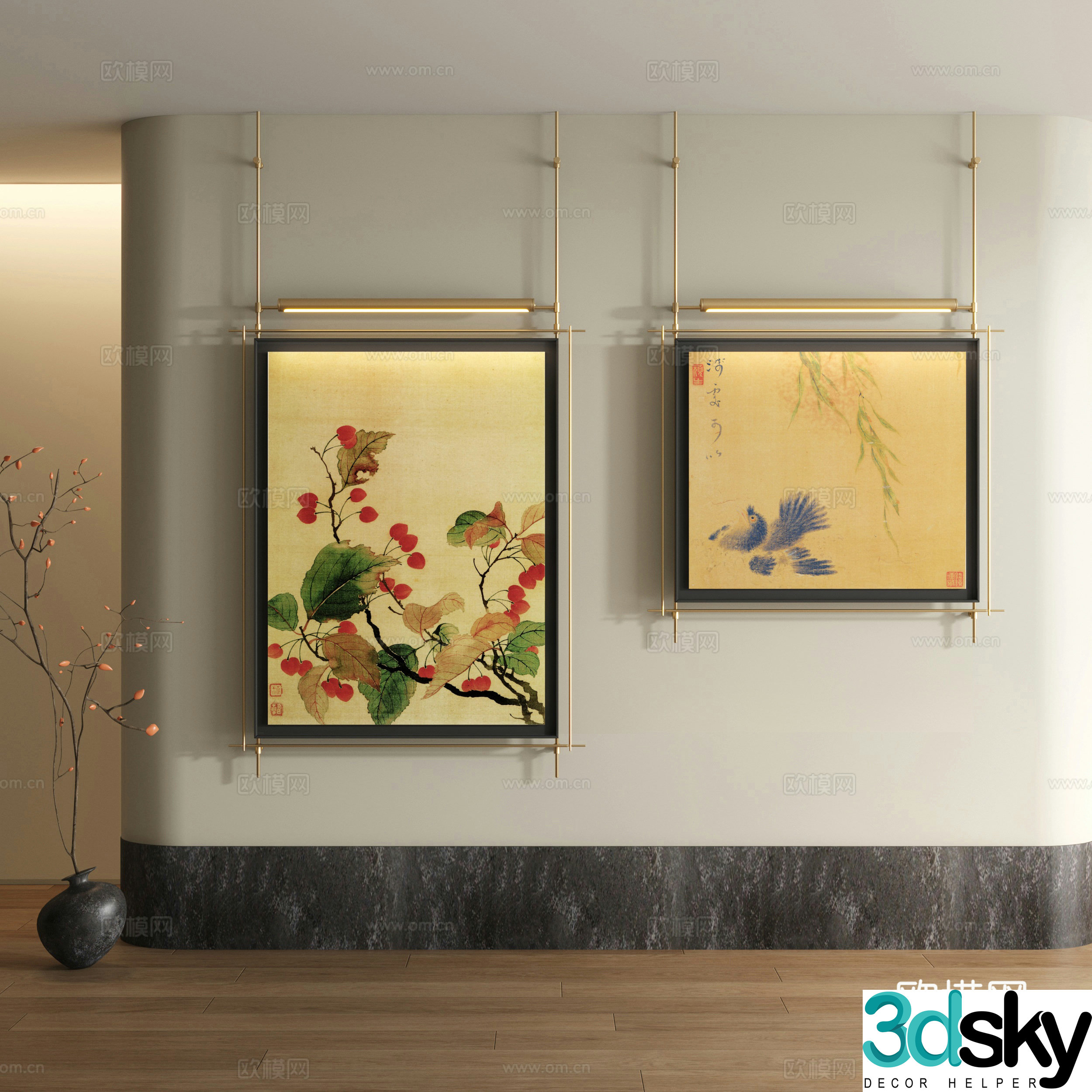 Song style decorative painting New Chinese style landscape painting 3D model
