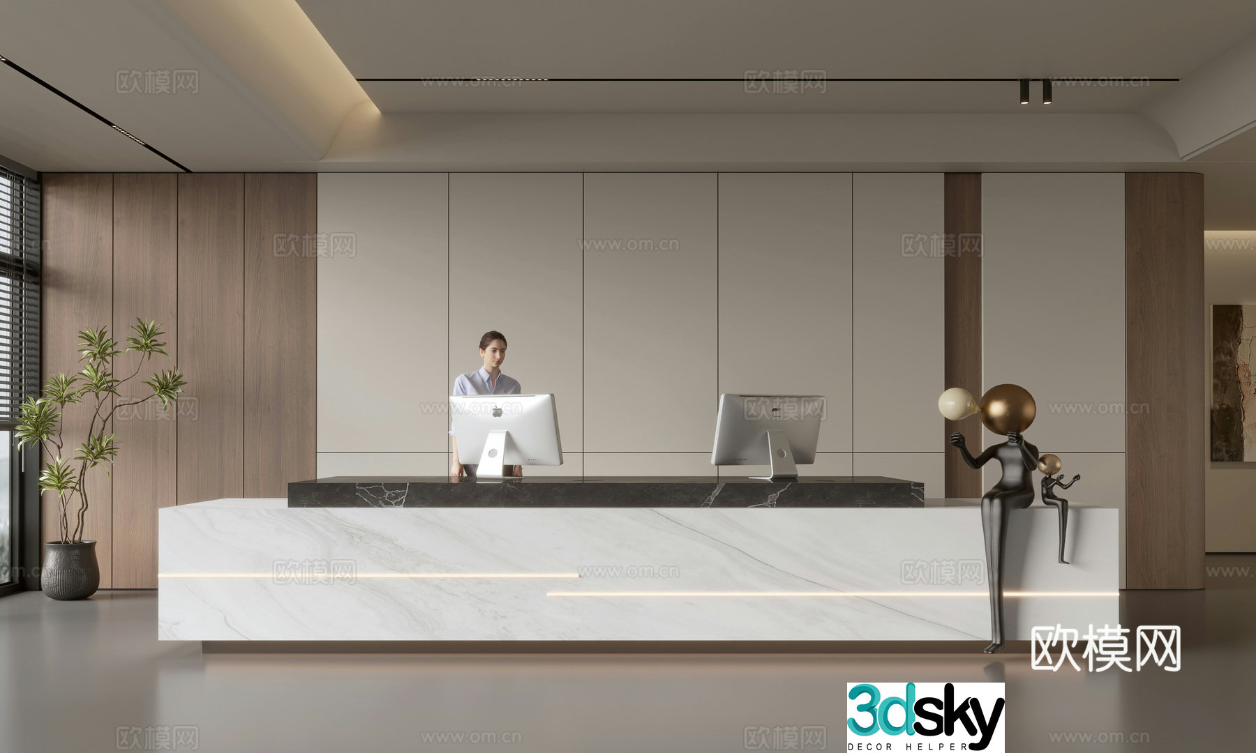 Modern company front desk reception area bar reception desk service desk company front desk background 3D model