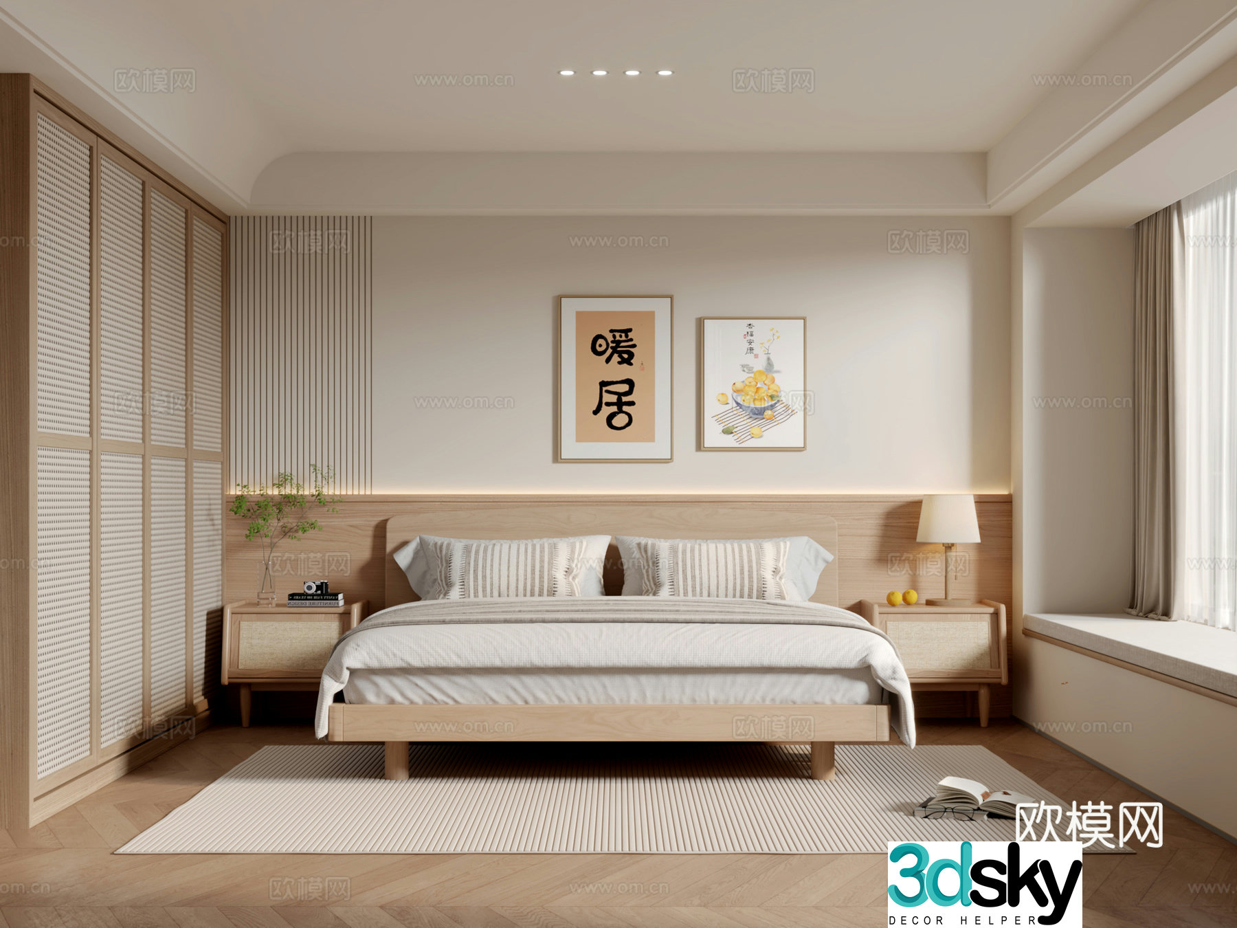 Japanese style log style bedroom 3d model