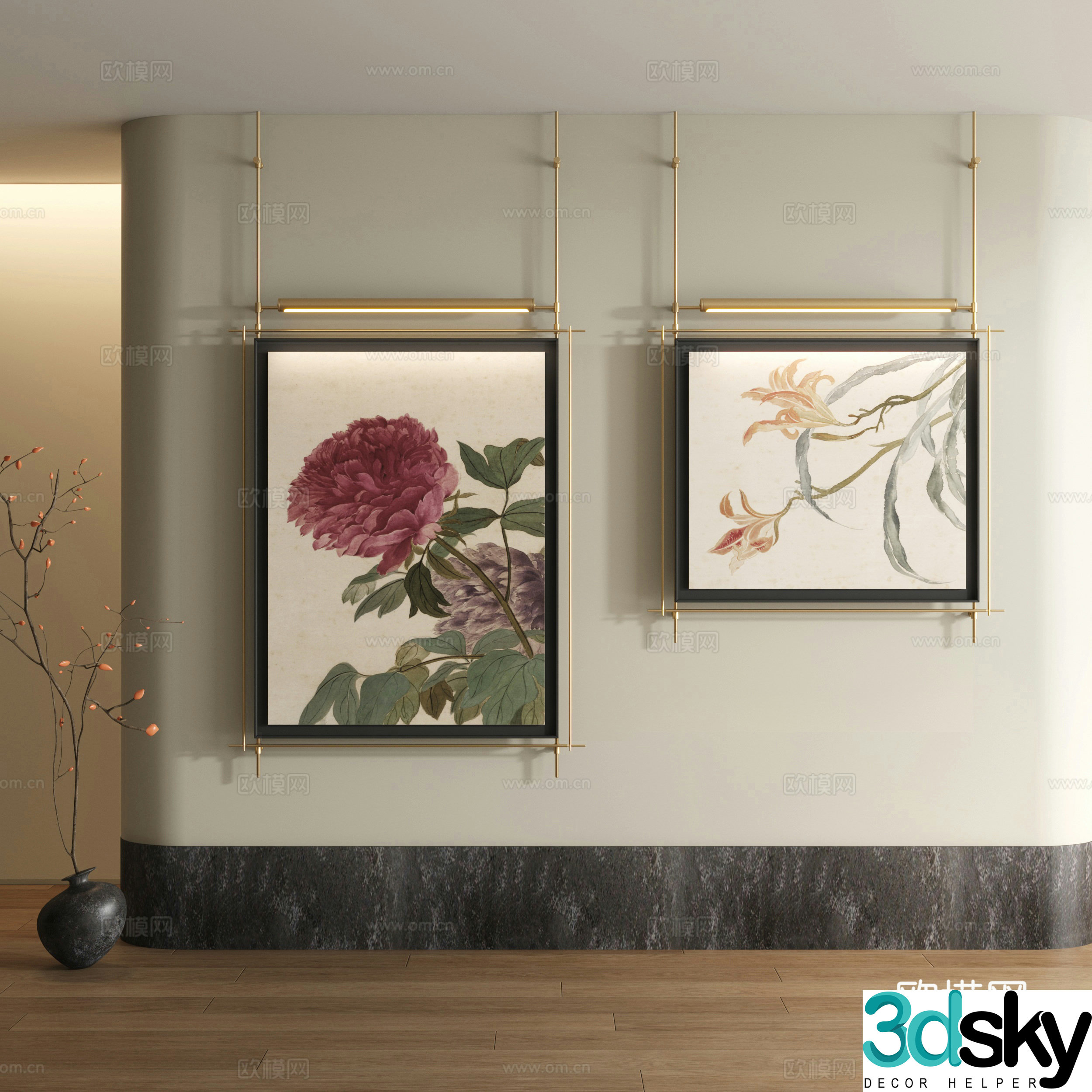 Song style decorative painting New Chinese style landscape painting 3D model