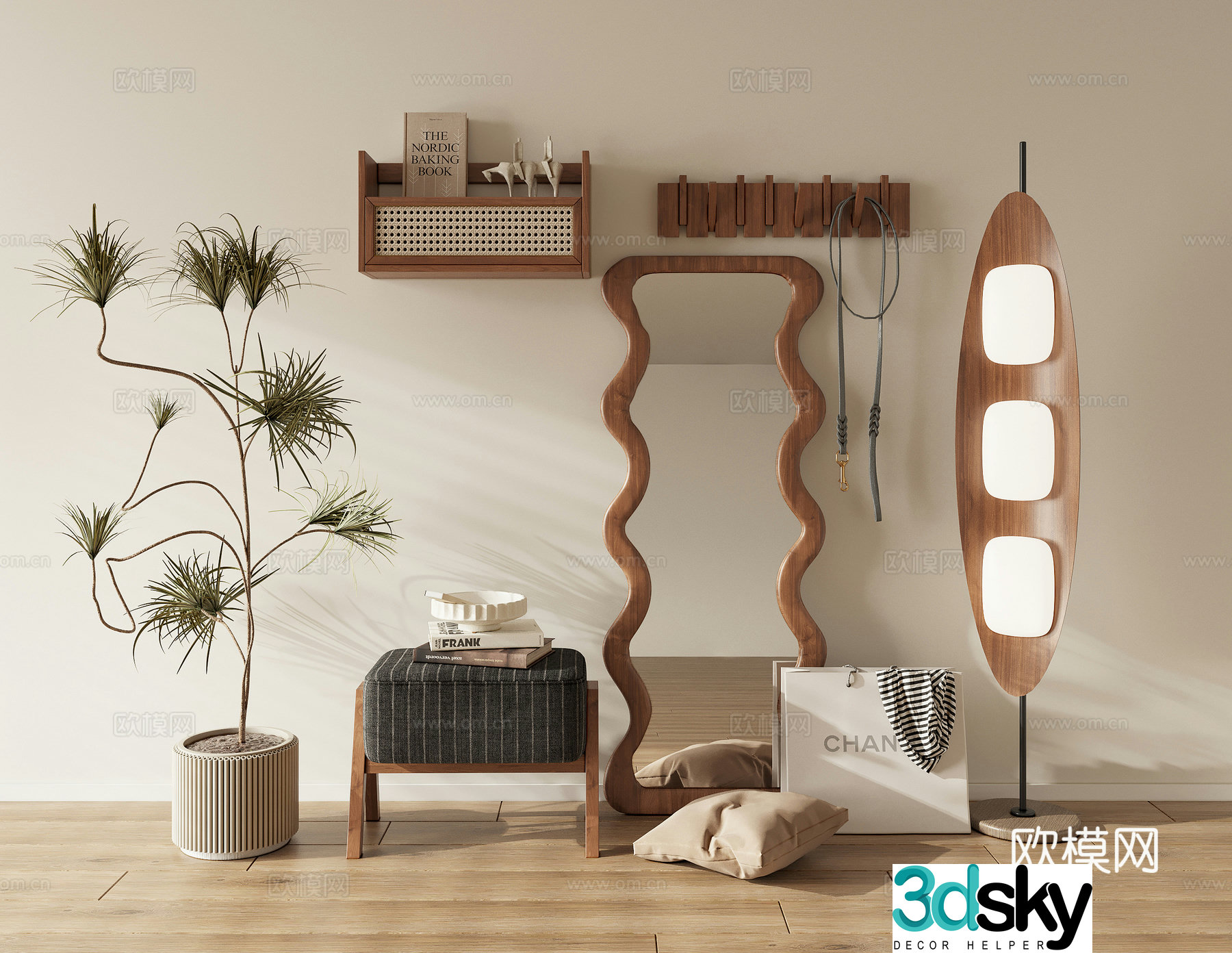 Full-body mirror hanger clothes rod floor lamp ornament 3D model