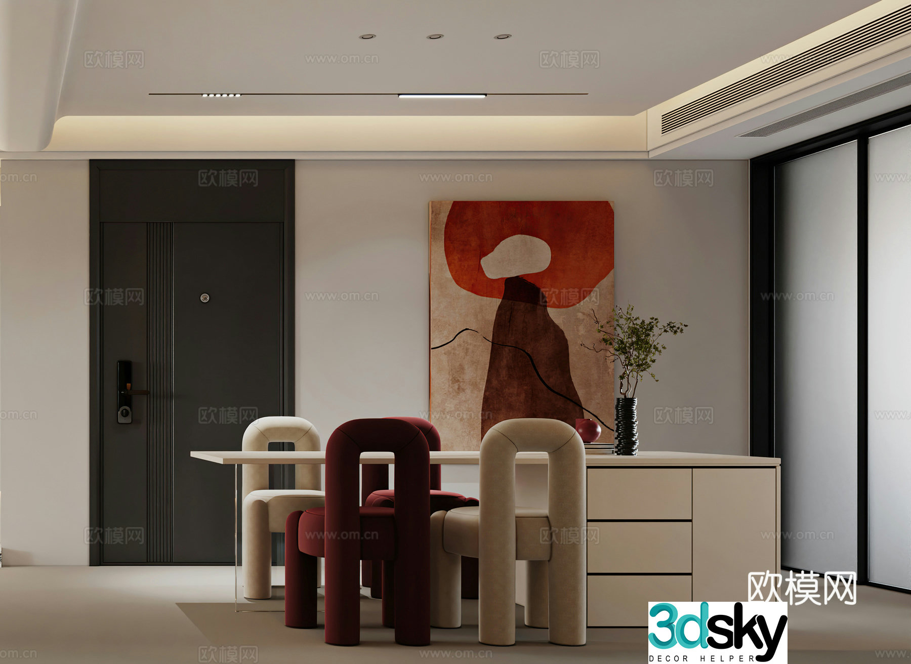 Modern restaurant Light luxury restaurant Cream restaurant Entrance door Island dining table Simple 3D model