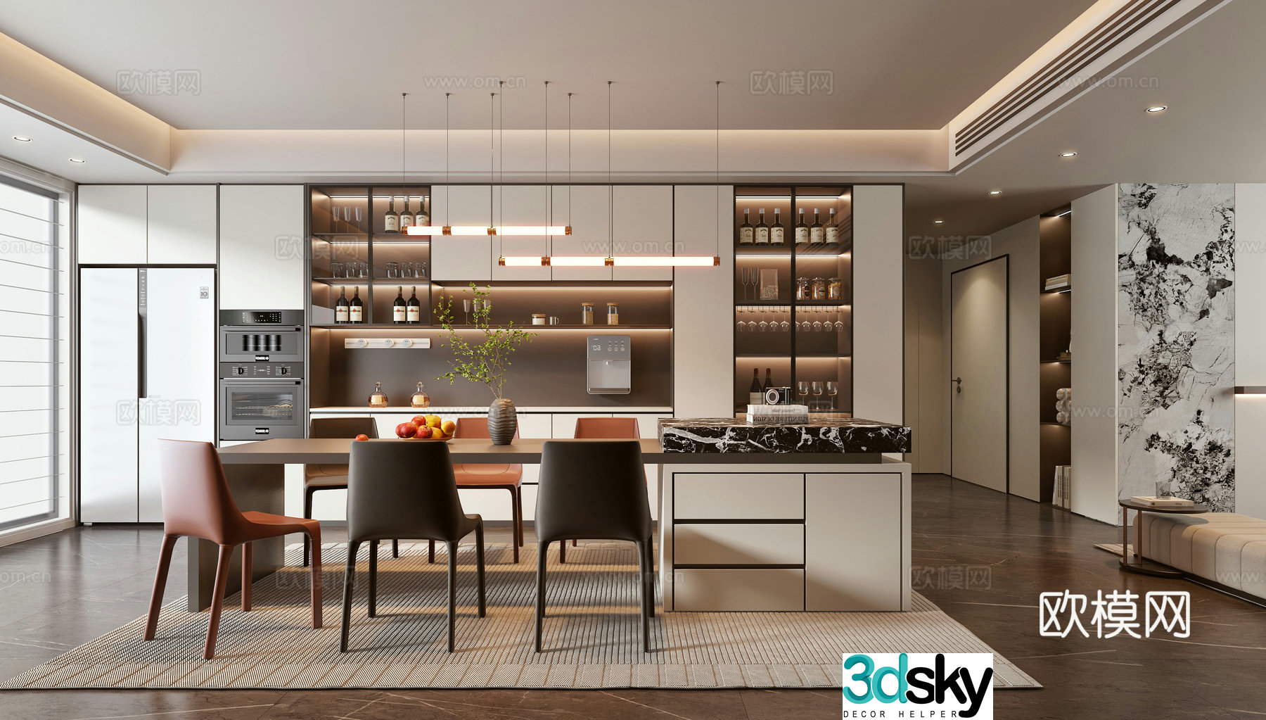 Modern light luxury home restaurant 3D model