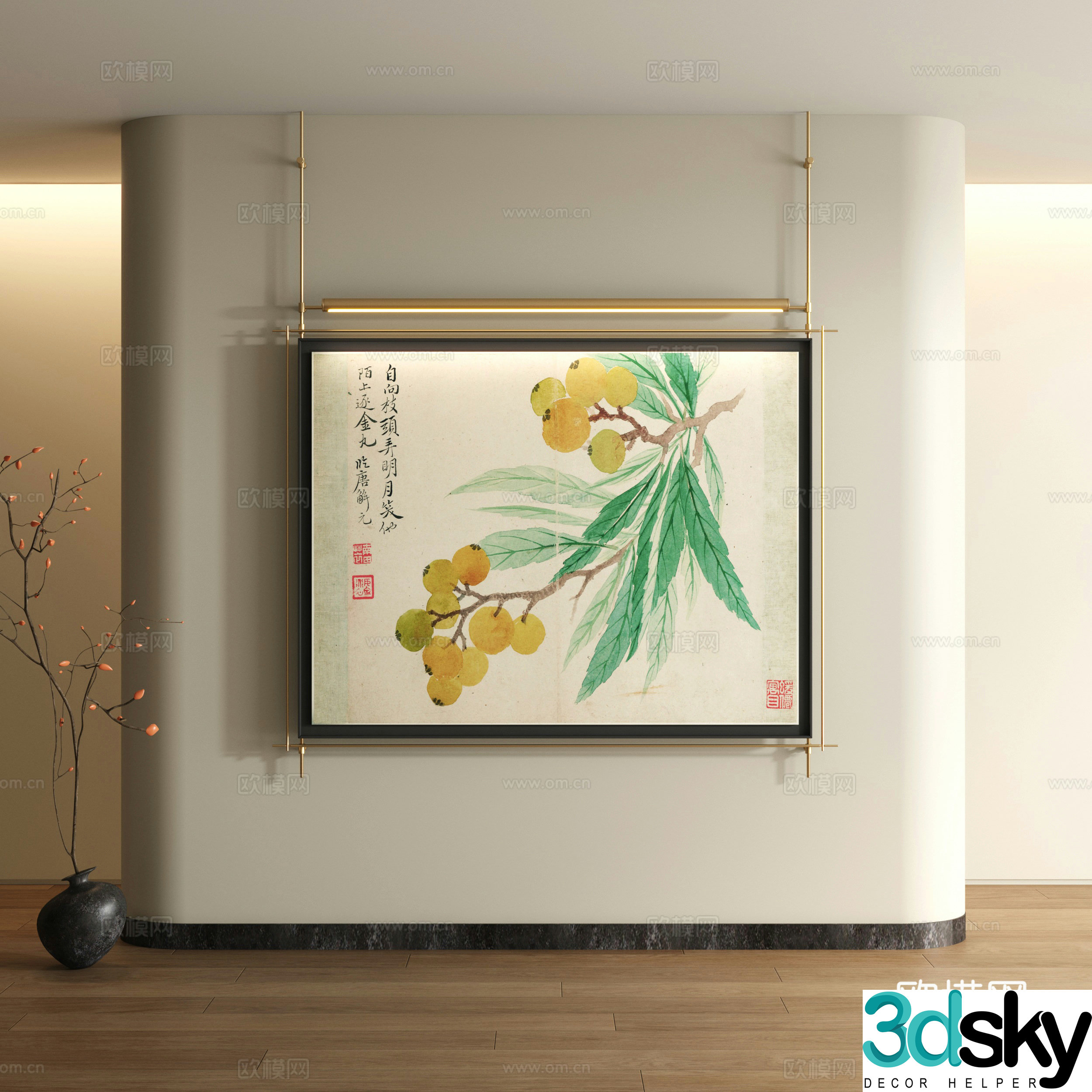 Song style decorative painting New Chinese style landscape painting 3D model