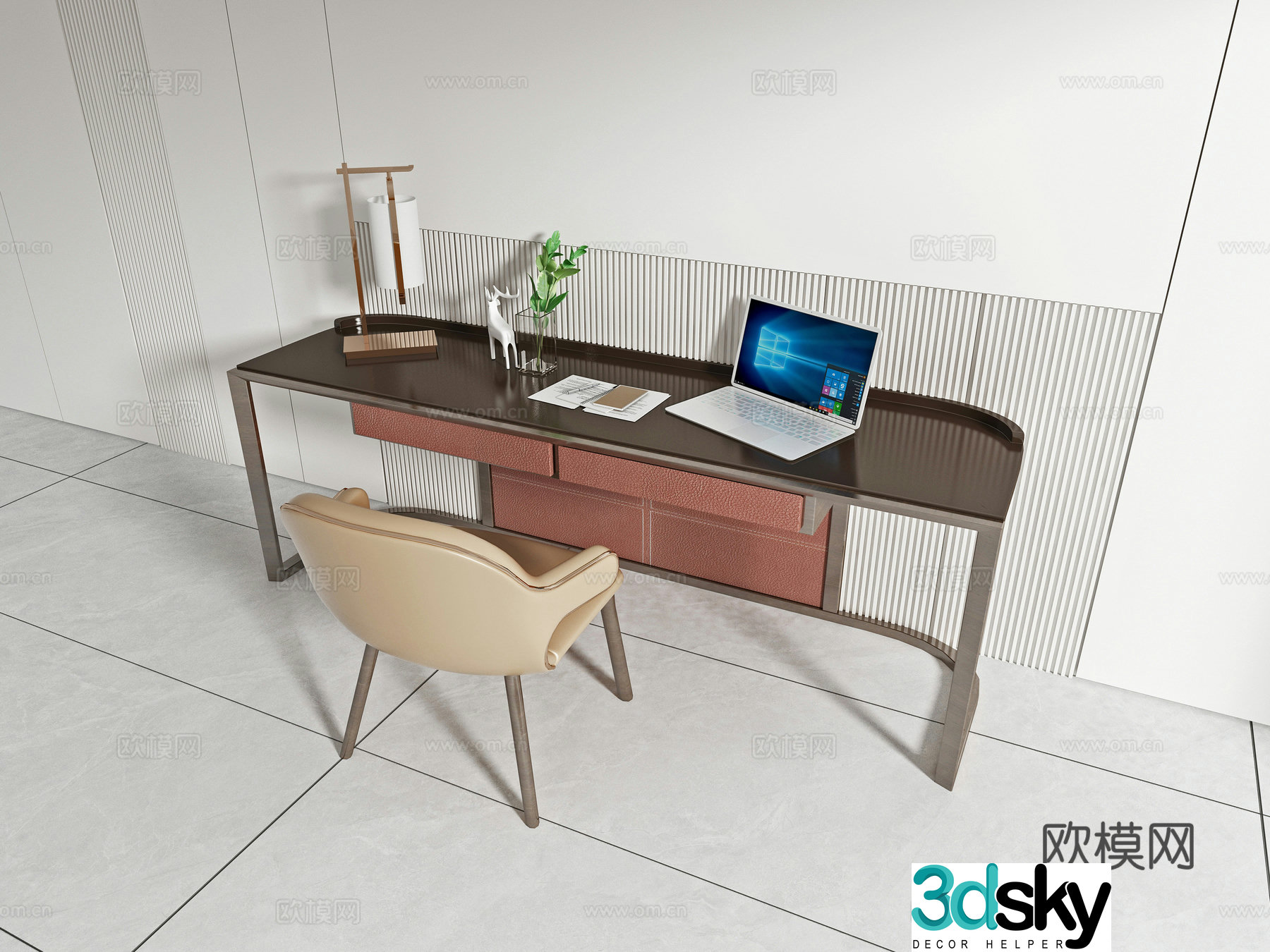 New Chinese desk and chair combination 3D model
