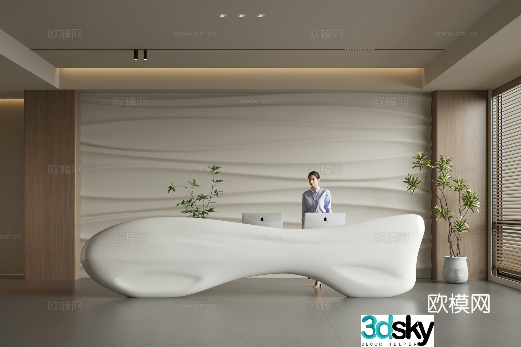 Modern company front desk reception area bar reception desk service desk company front desk background 3D model
