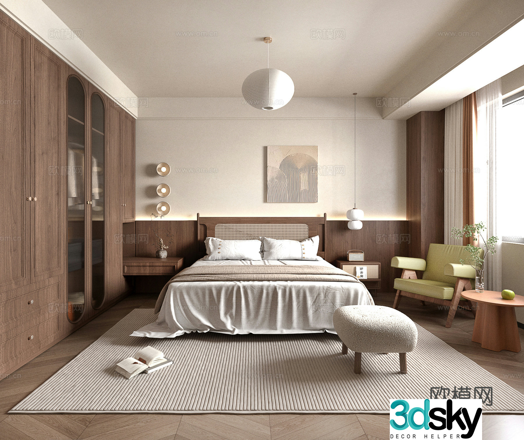 Middle style bedroom master bedroom room home decoration 3d model 3d model