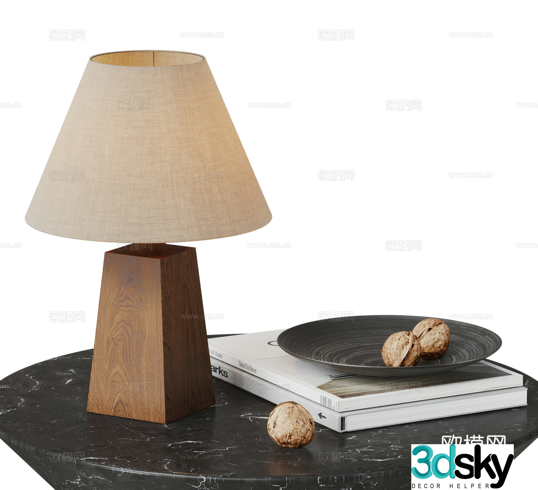 Wasabi desk lamp ornament combination solid wood desk lamp fabric desk lamp ornament combination book 3D model