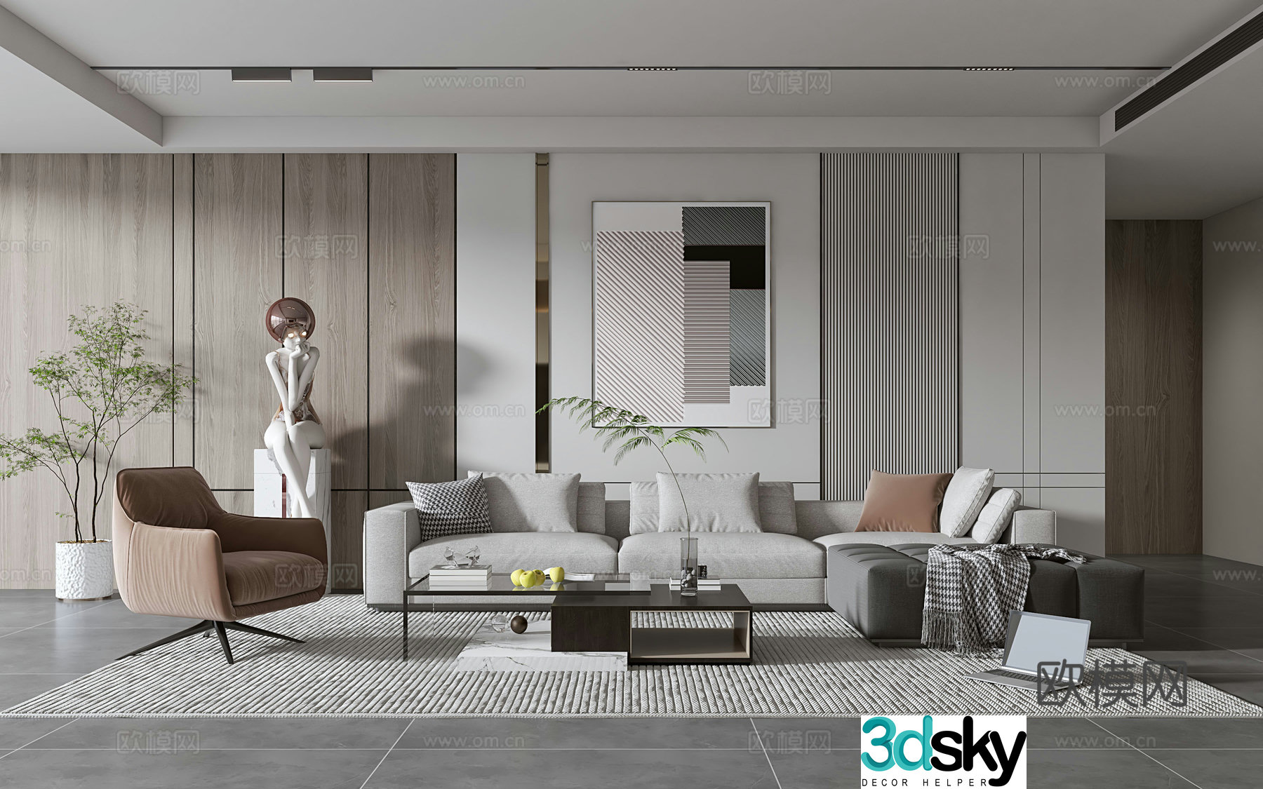 Modern living room modern sofa coffee table combination modern background wall 3d model