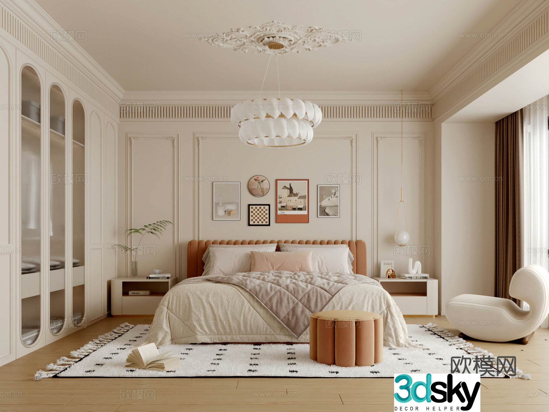Simple European bedroom 3d model