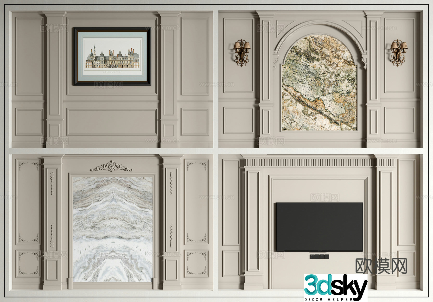 European style background wall Sofa background wall TV background wall 3d model