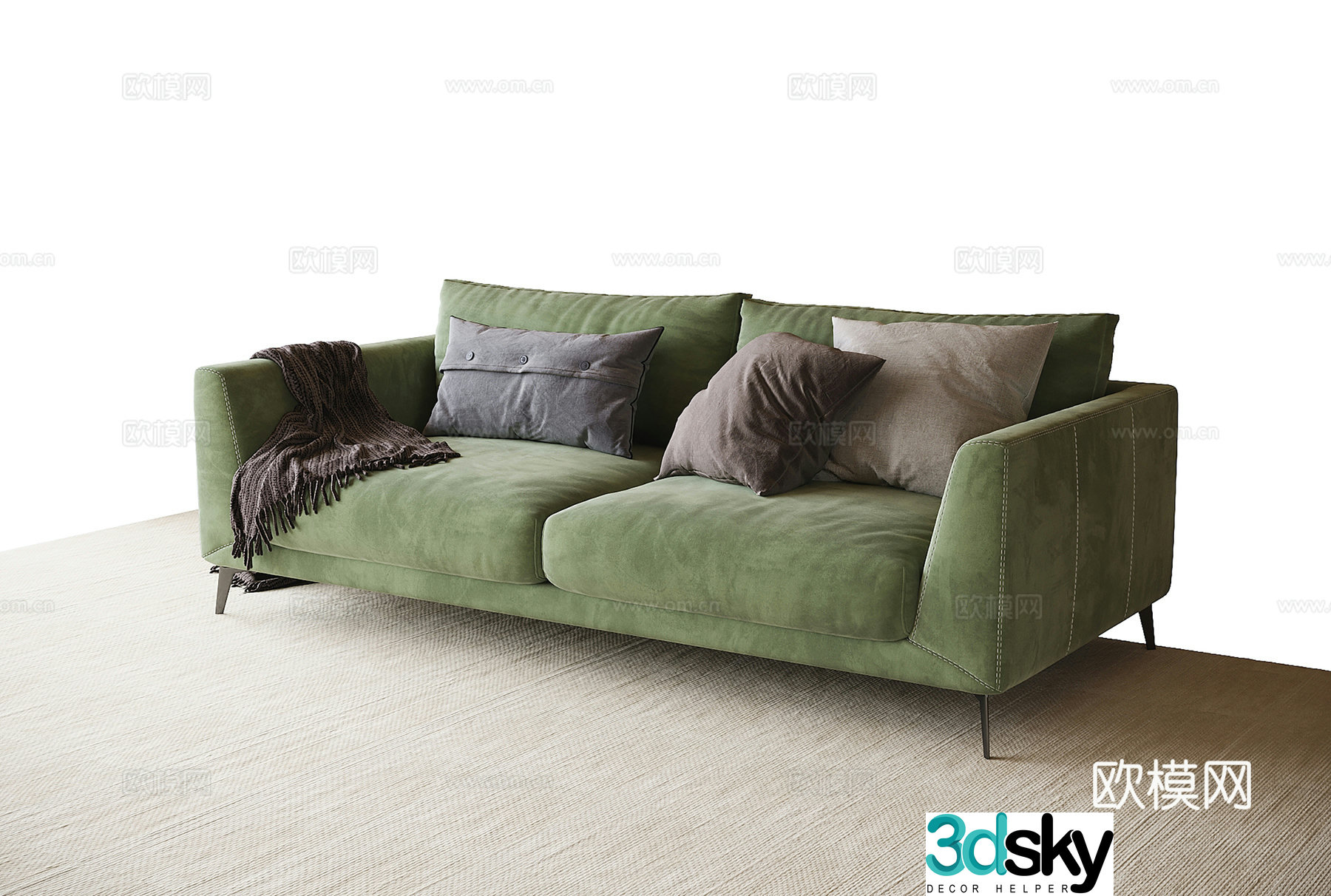 Modern double sofa fabric sofa 3d model