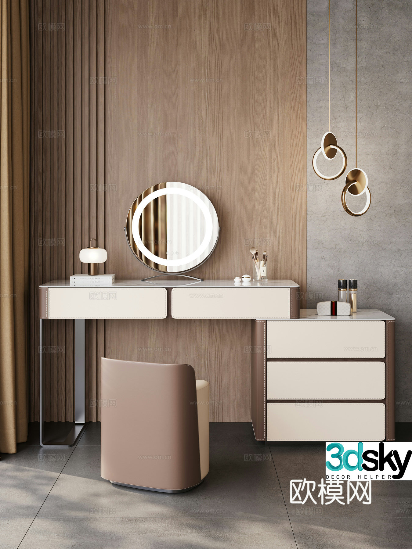 Modern bedroom light luxury dressing table makeup table makeup stool makeup mirror combination 3D model