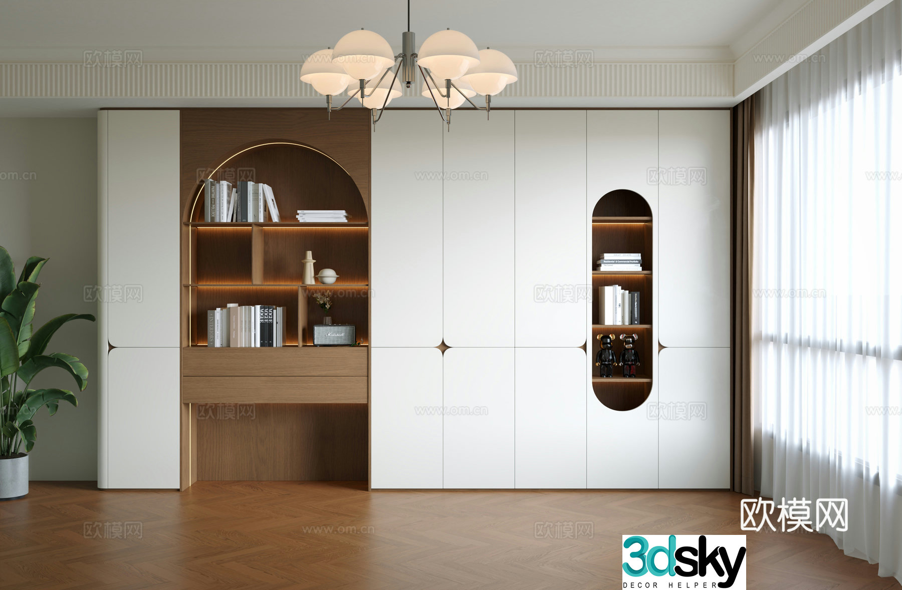Medium style bookcase Modern bookcase Medium style end view cabinet Internet celebrity bookcase Living room full wall bookcase 3D model