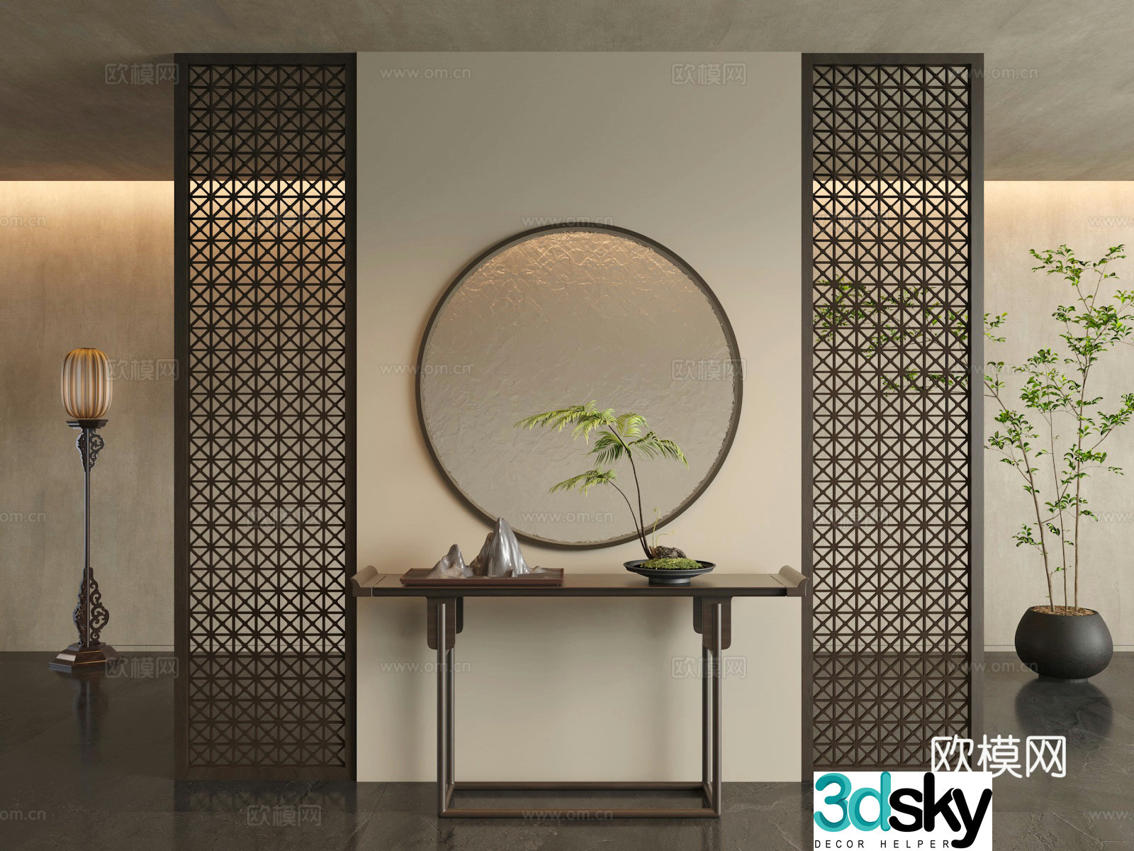 New Chinese style entrance partition lattice partition 3D model