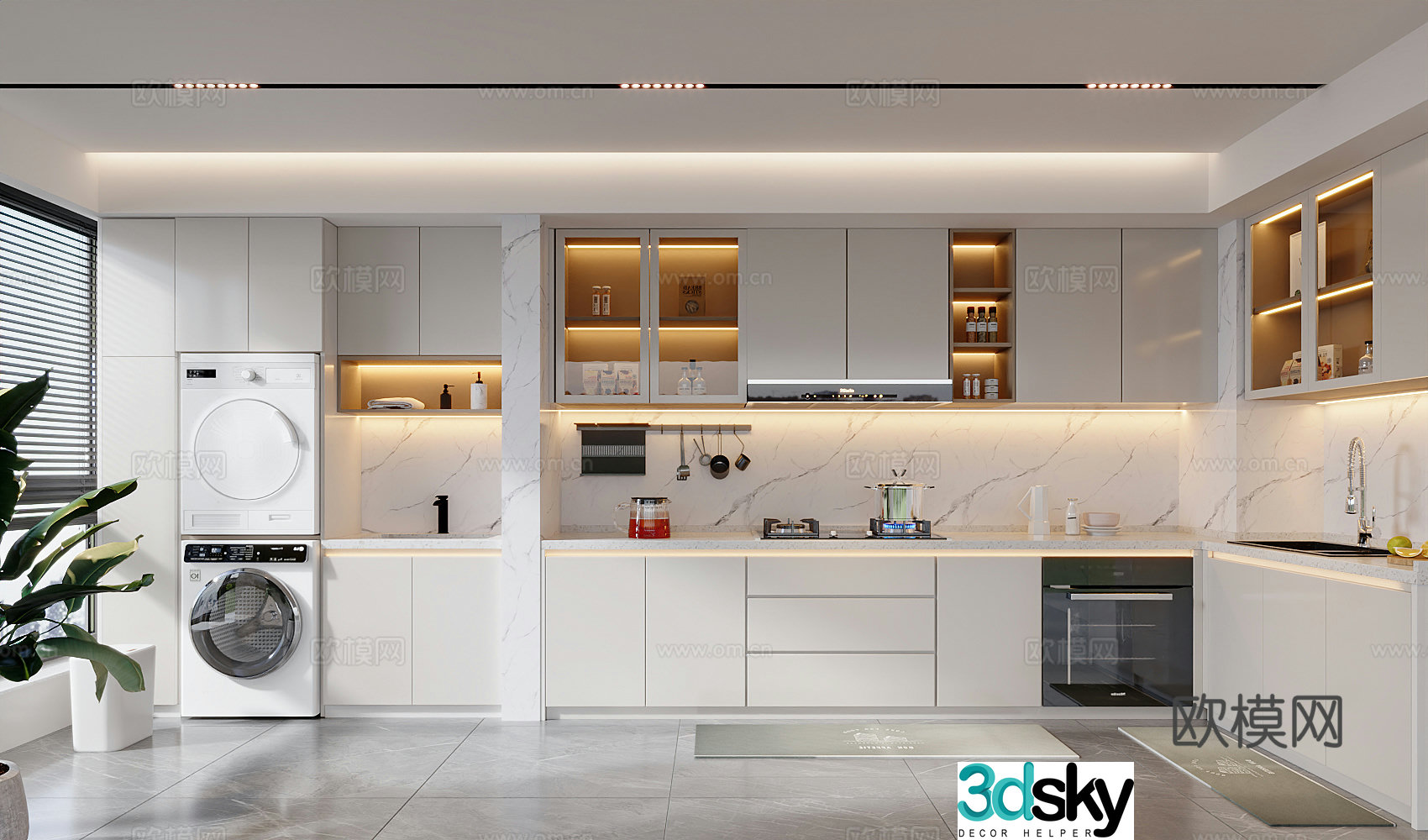 Modern creamy kitchen 3d model