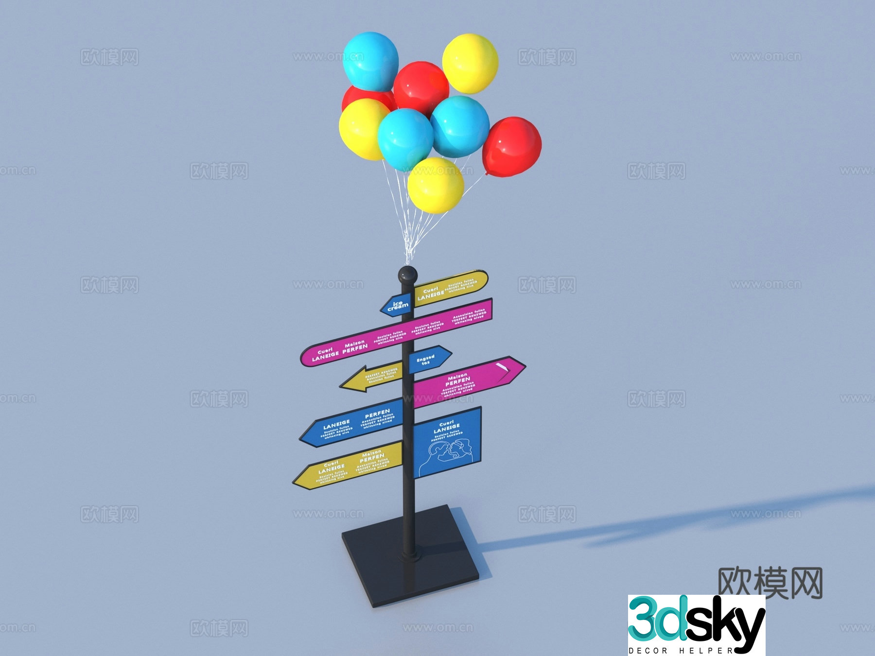 Signboard Balloon Colored Balloon Trend Signboard 3D Model