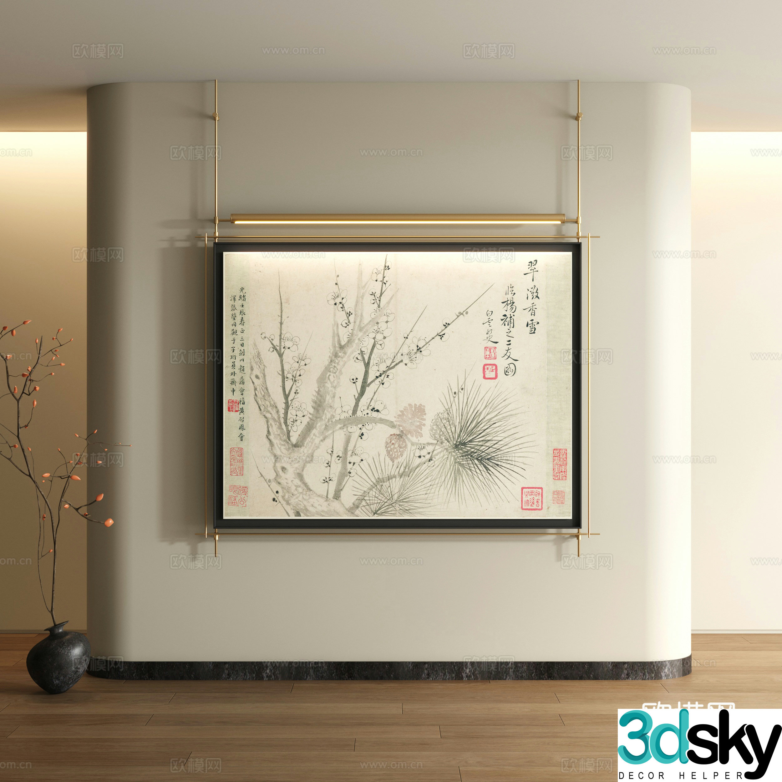 Song style decorative painting New Chinese style landscape painting 3D model
