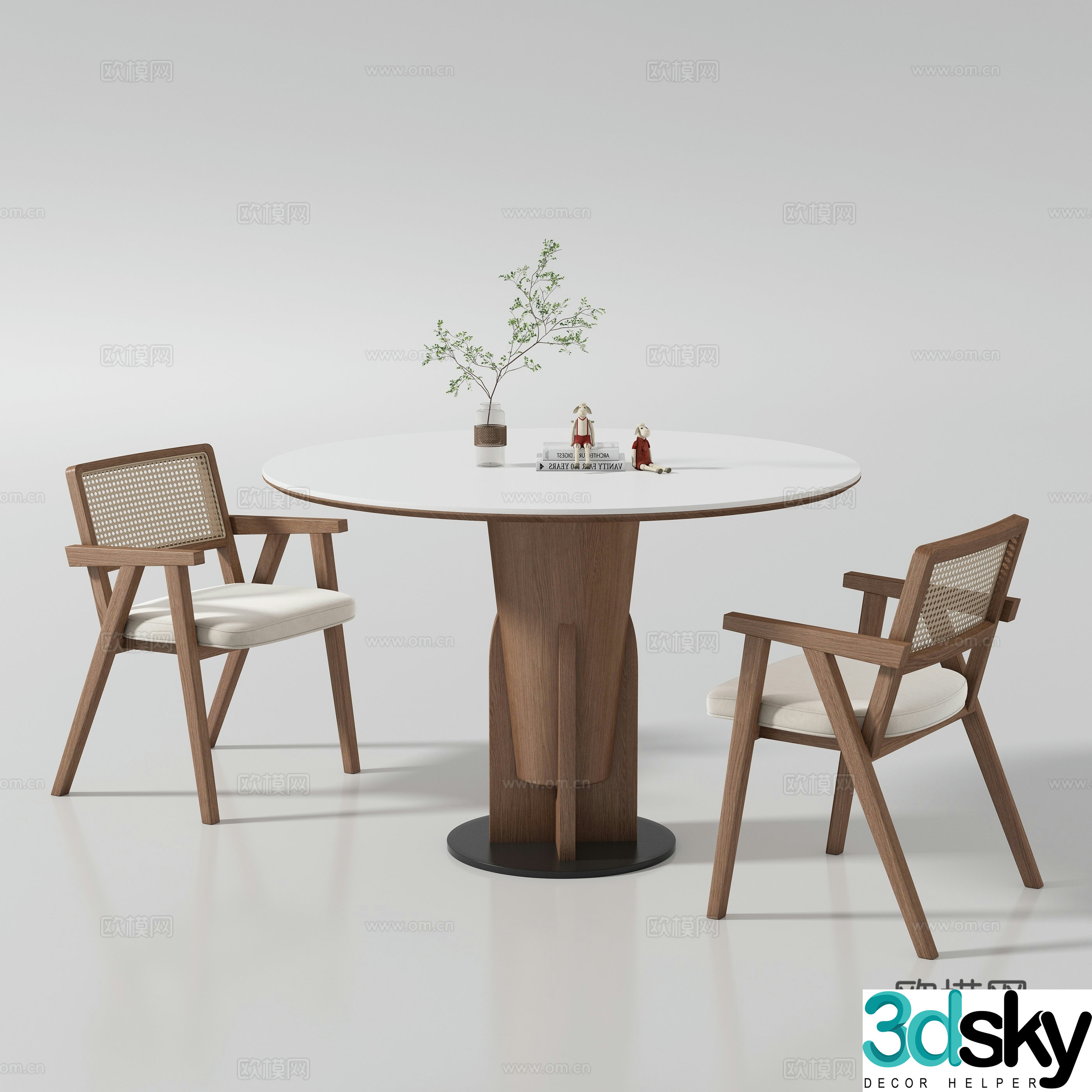 Round dining table and chair 3d model