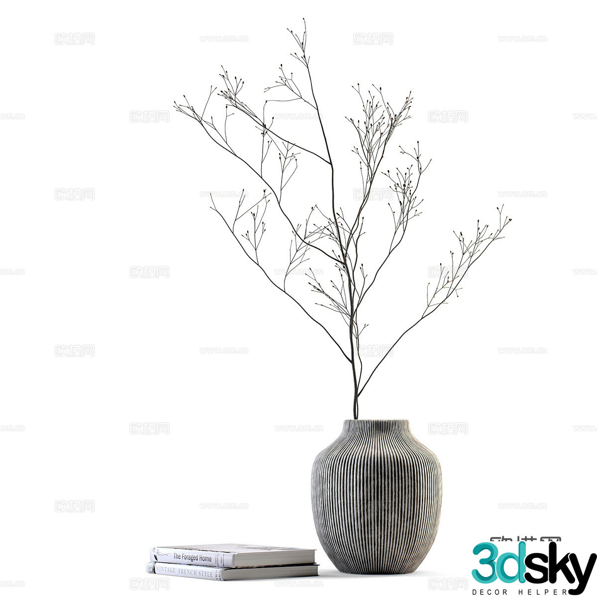 Decorative Set 5 Vases and Books 3D Model