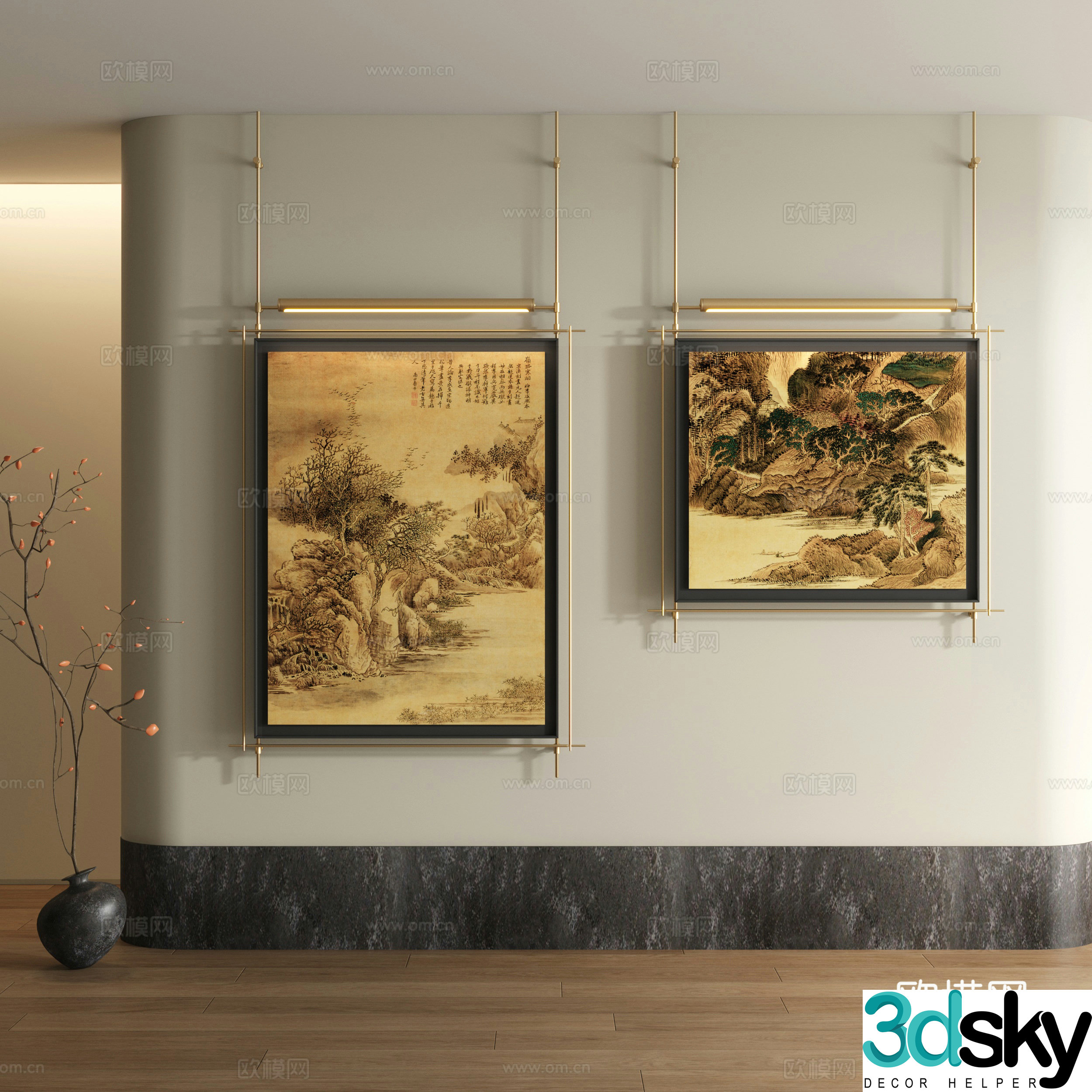 Song style decorative painting New Chinese style landscape painting 3D model