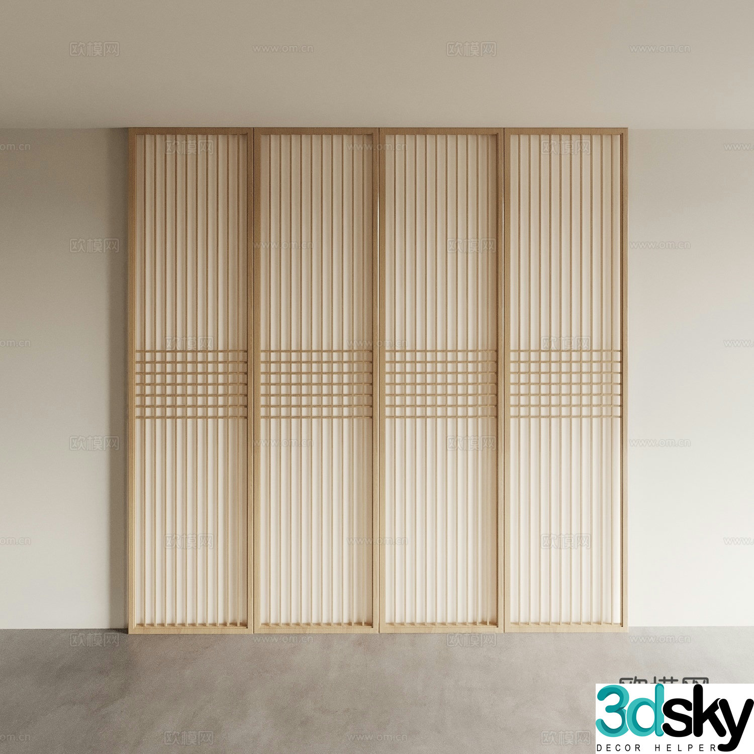 Sliding door Japanese door 3D model