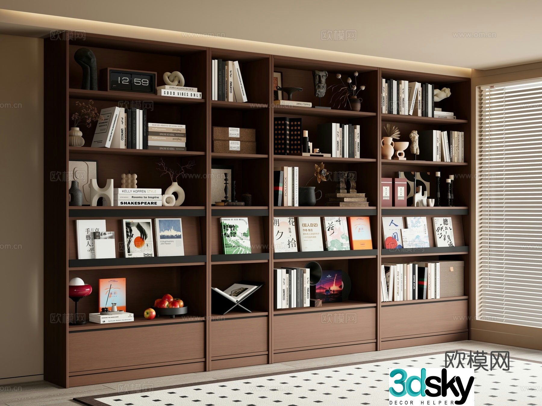 Middle-aged bookcase Middle-aged bookcase Wall-wide bookcase Jewelry ornaments 3D model