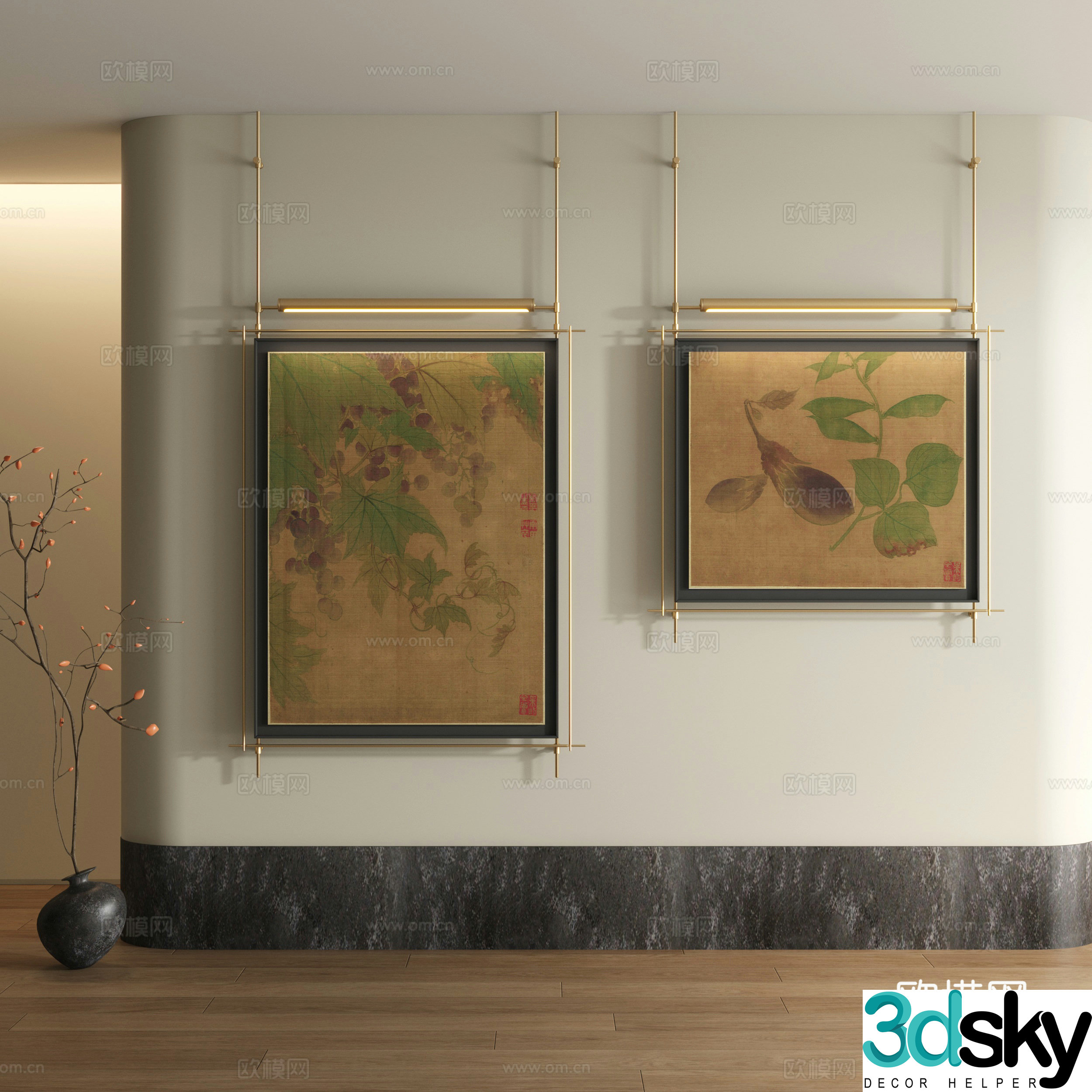 Song style decorative painting New Chinese style landscape painting 3D model