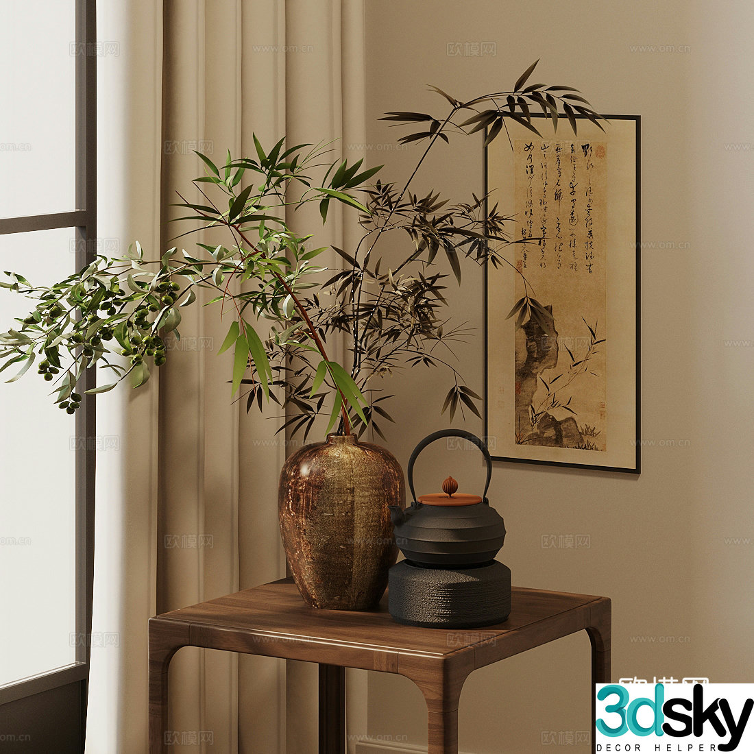 New Chinese Zen flower art medieval potted plants Wasabi flower art Wasabi plant ornaments 3D model