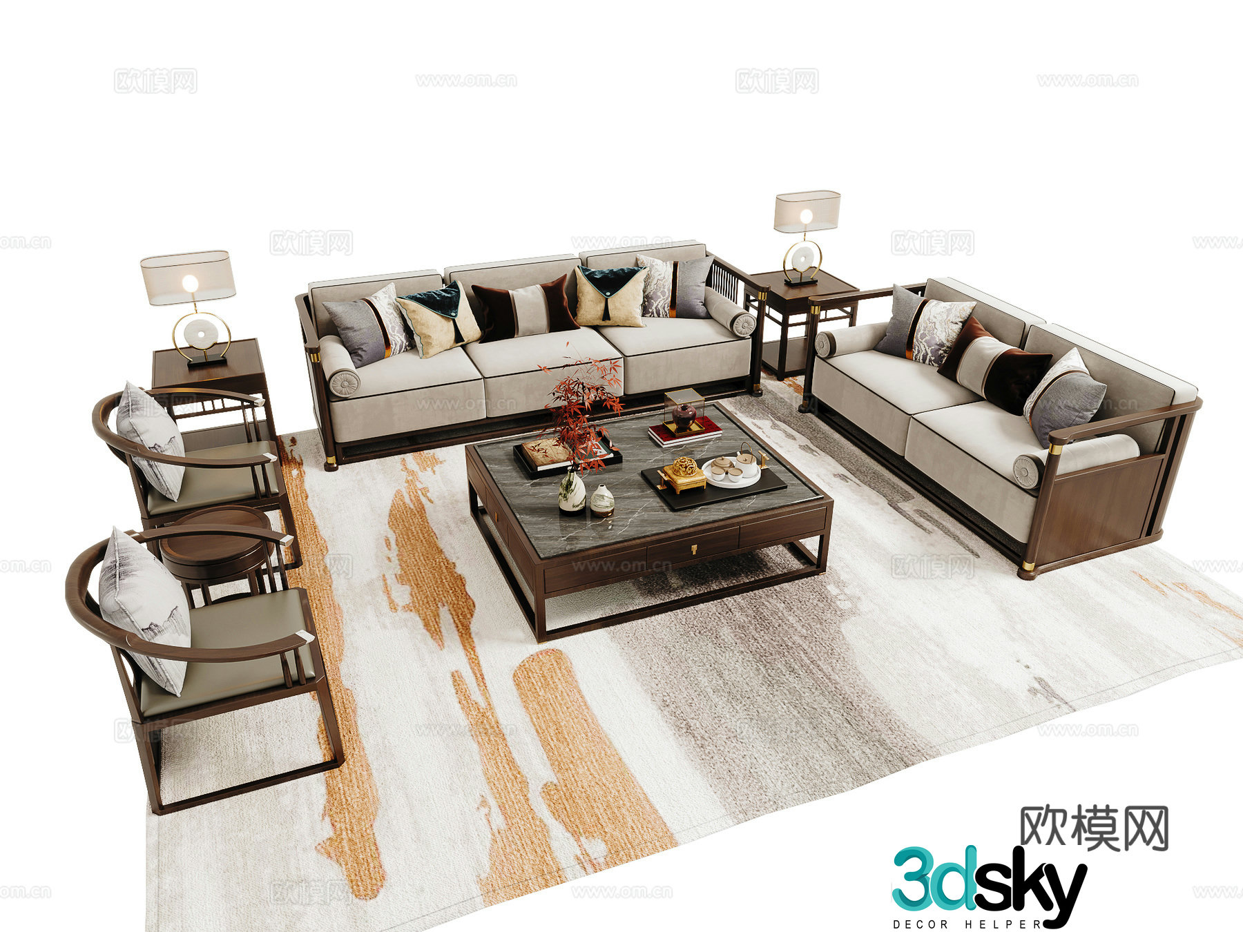 New Chinese sofa coffee table combination 3D model