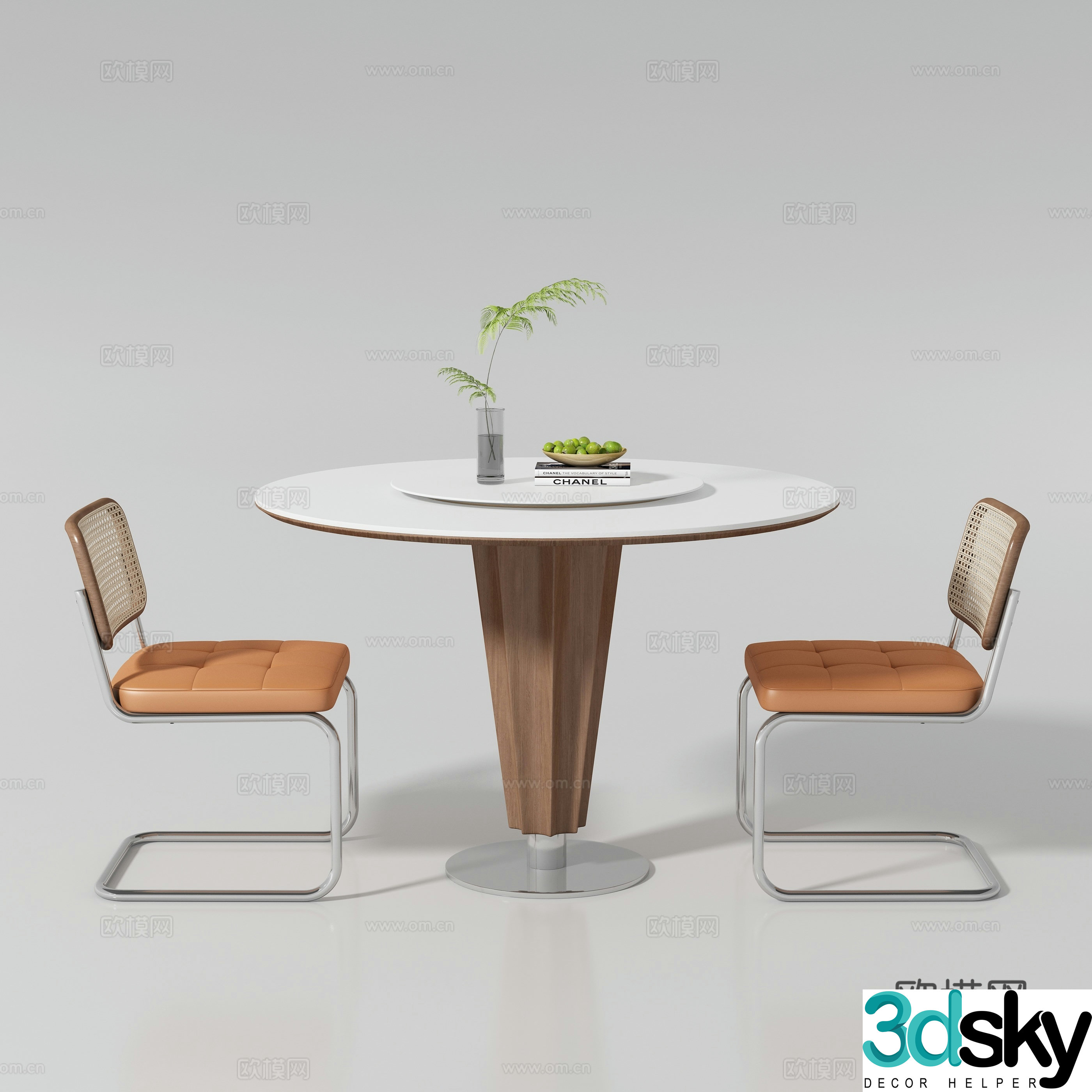 Medium style round dining table and chair 3D model