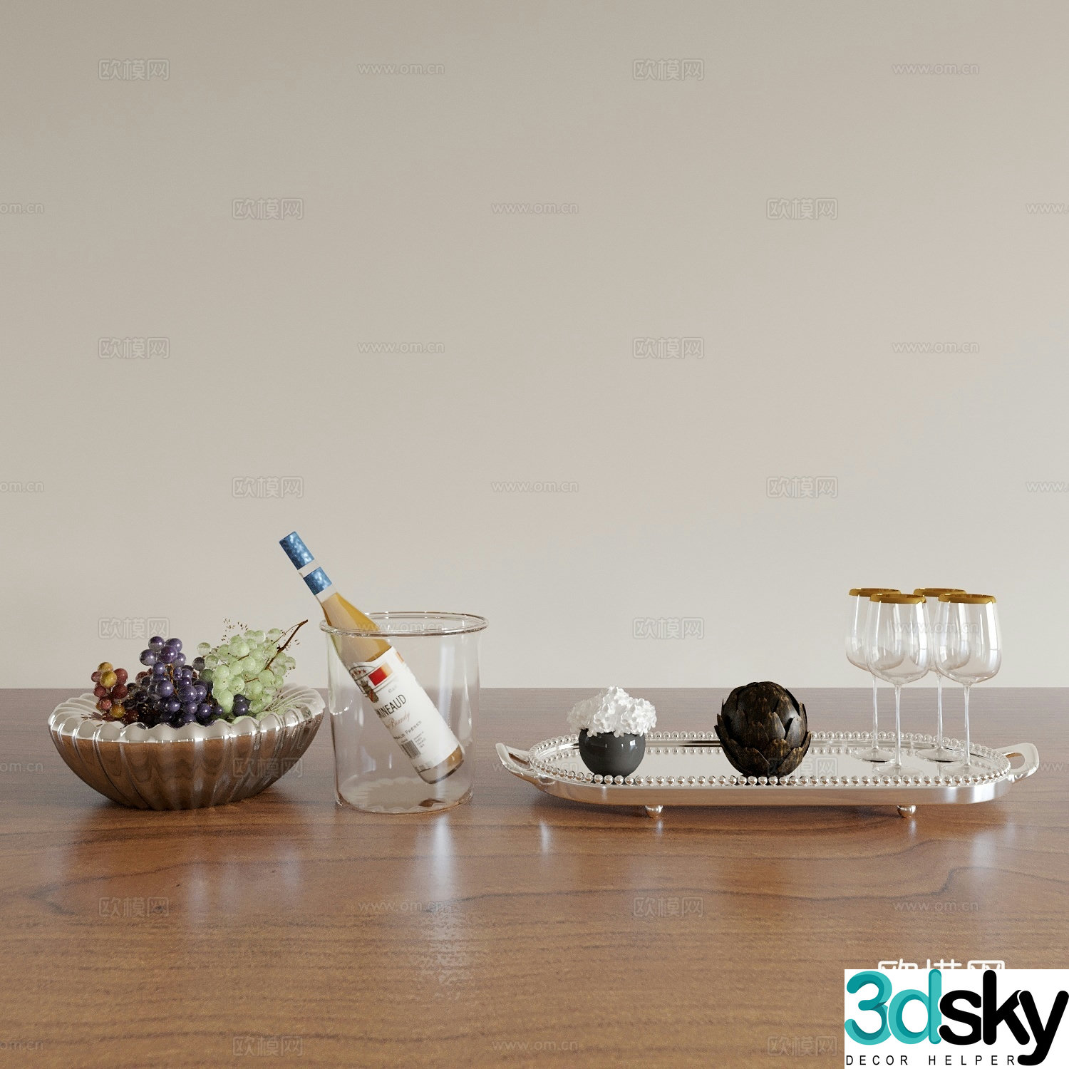 Tableware Plate Bowl Knife and Fork Glass Wine Glass Dinner Table Ornament 3D Model