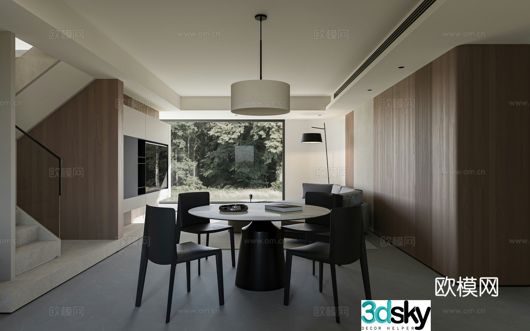 Modern living and dining room 3d model