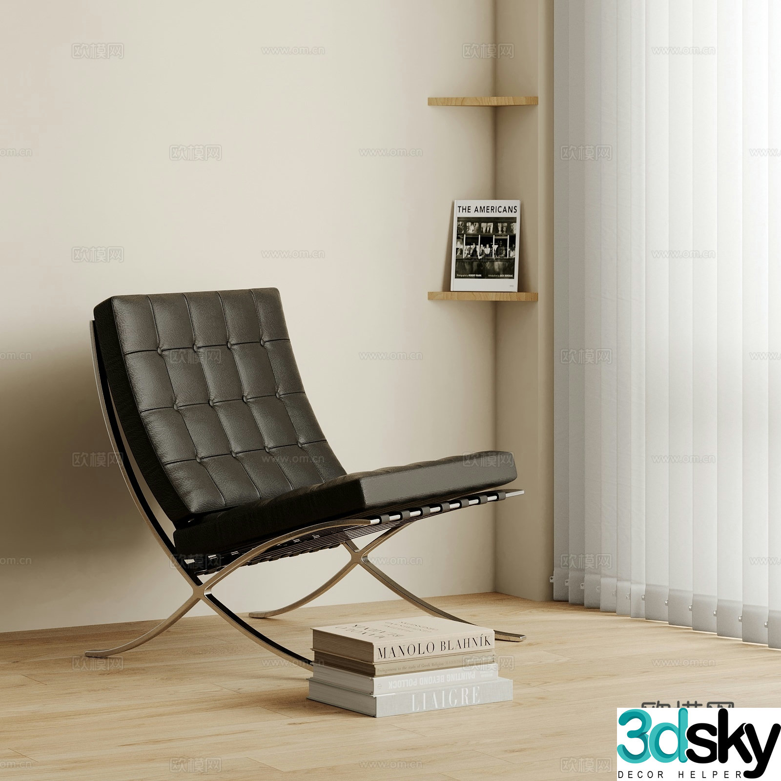 Modern black leather casual single chair 3d model