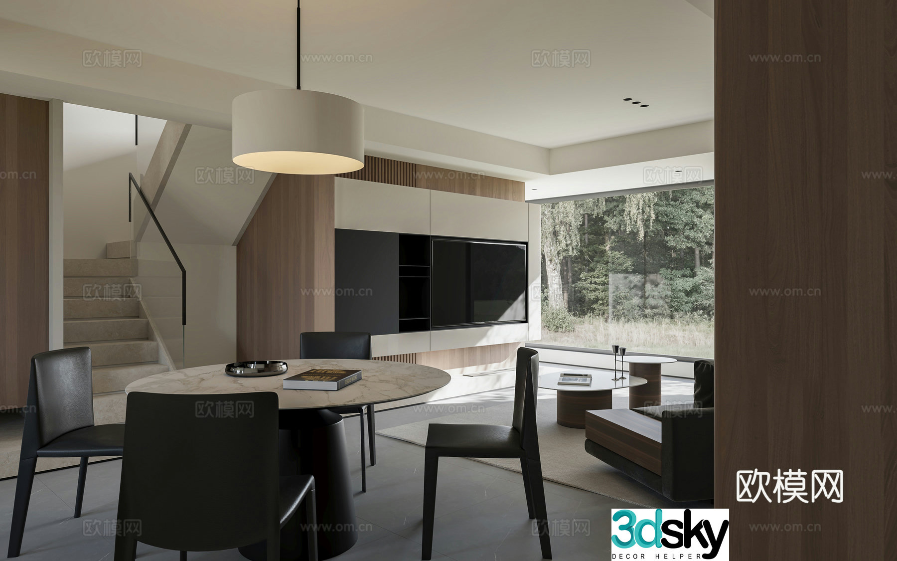 Modern living and dining room 3d model