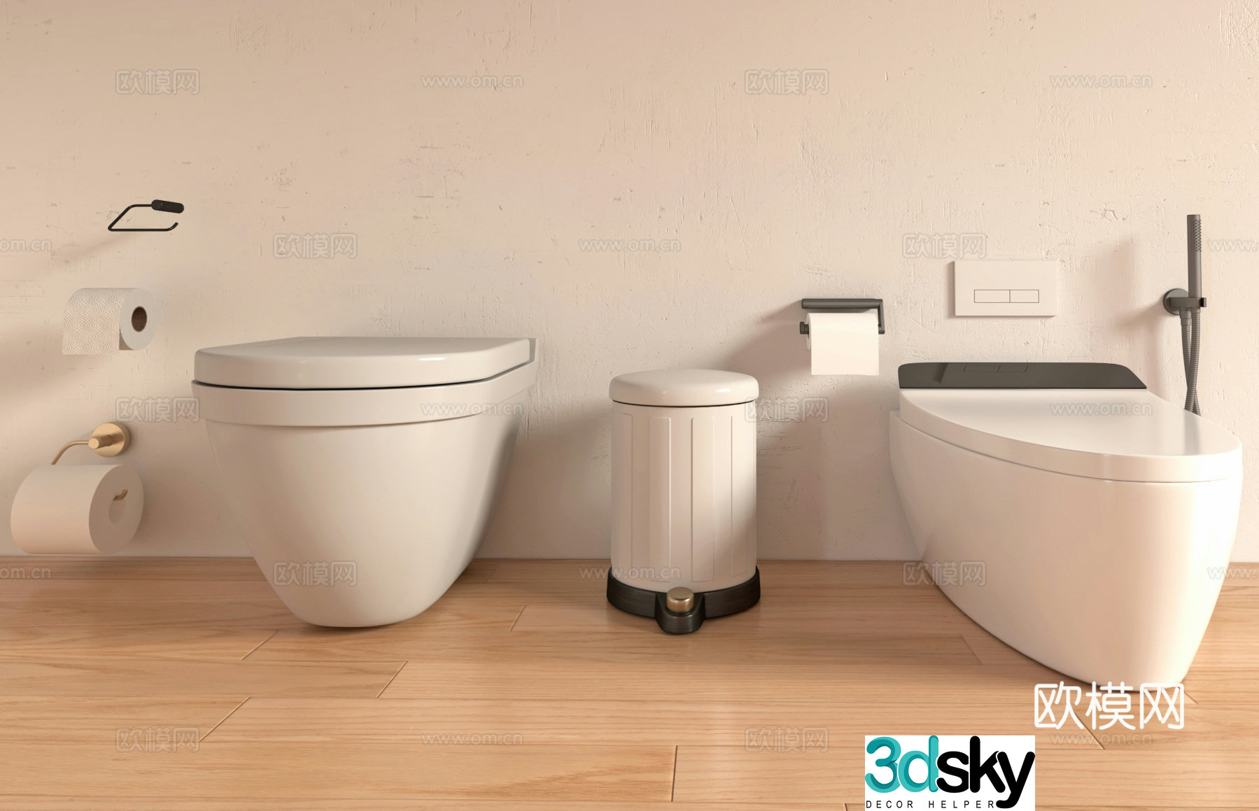 Modern bathroom toilet trash can trash can 3d model