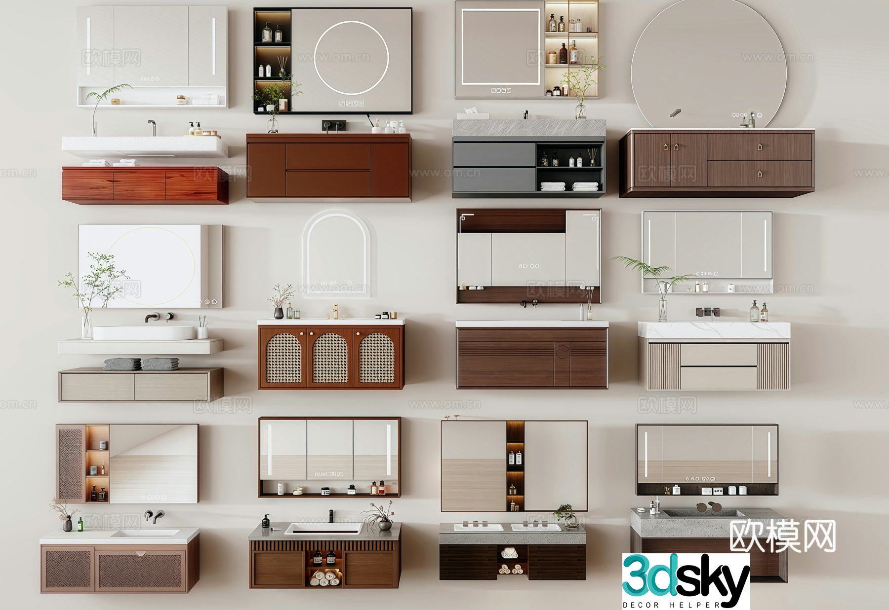 Modern medieval style bathroom cabinet bathroom mirror bathroom supplies ornaments 3D model