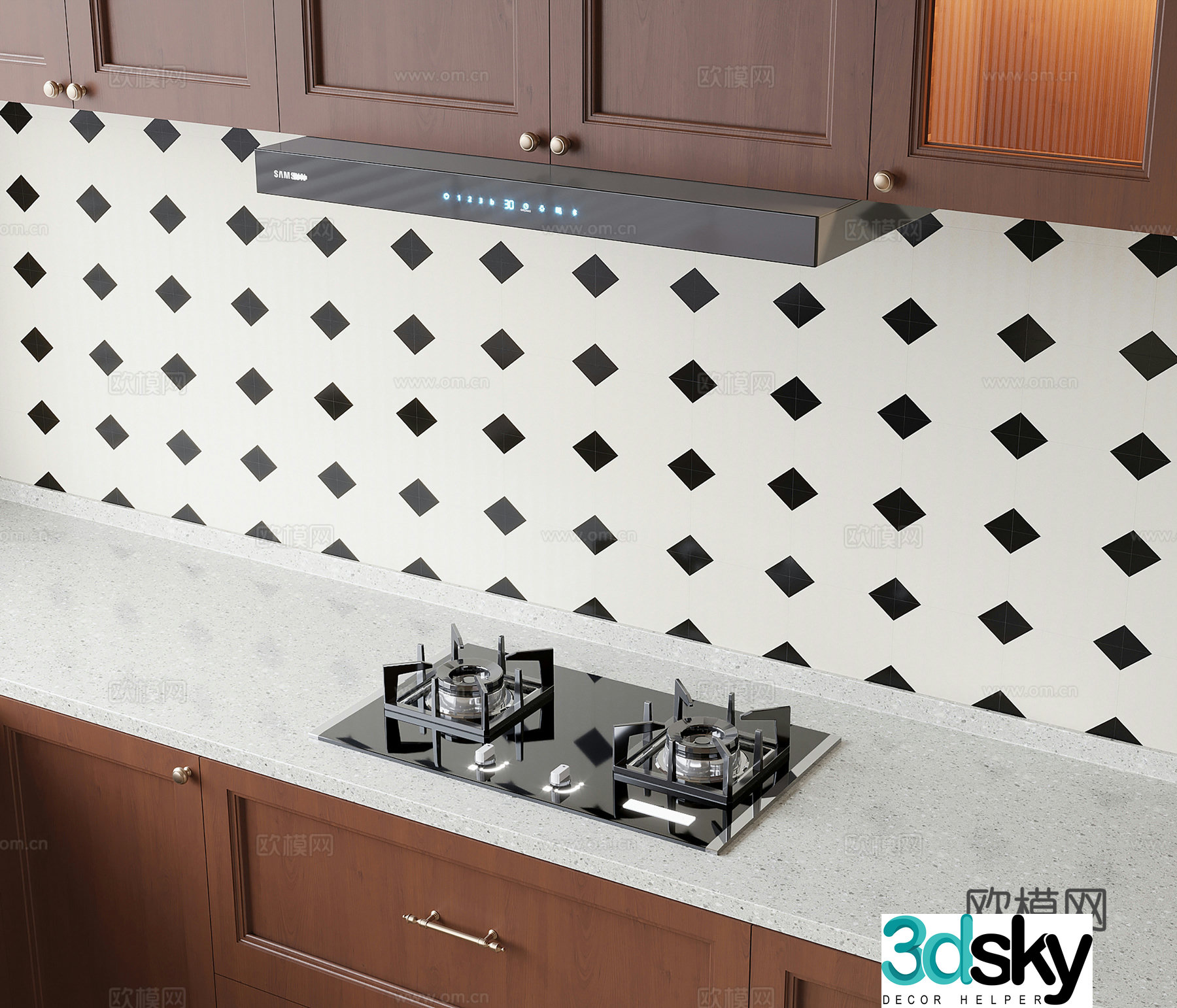 Modern kitchen gas stove range hood 3d model
