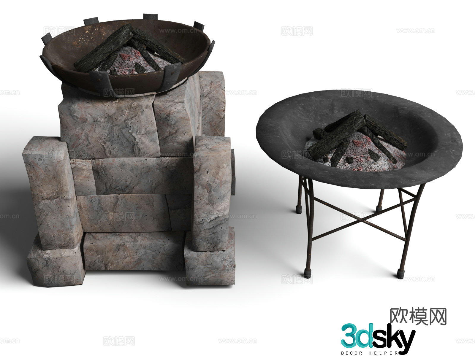 Camping pot Outdoor barbecue outdoor pot BBQ grill soup pot Modern surrounding stove tea stove 3d model
