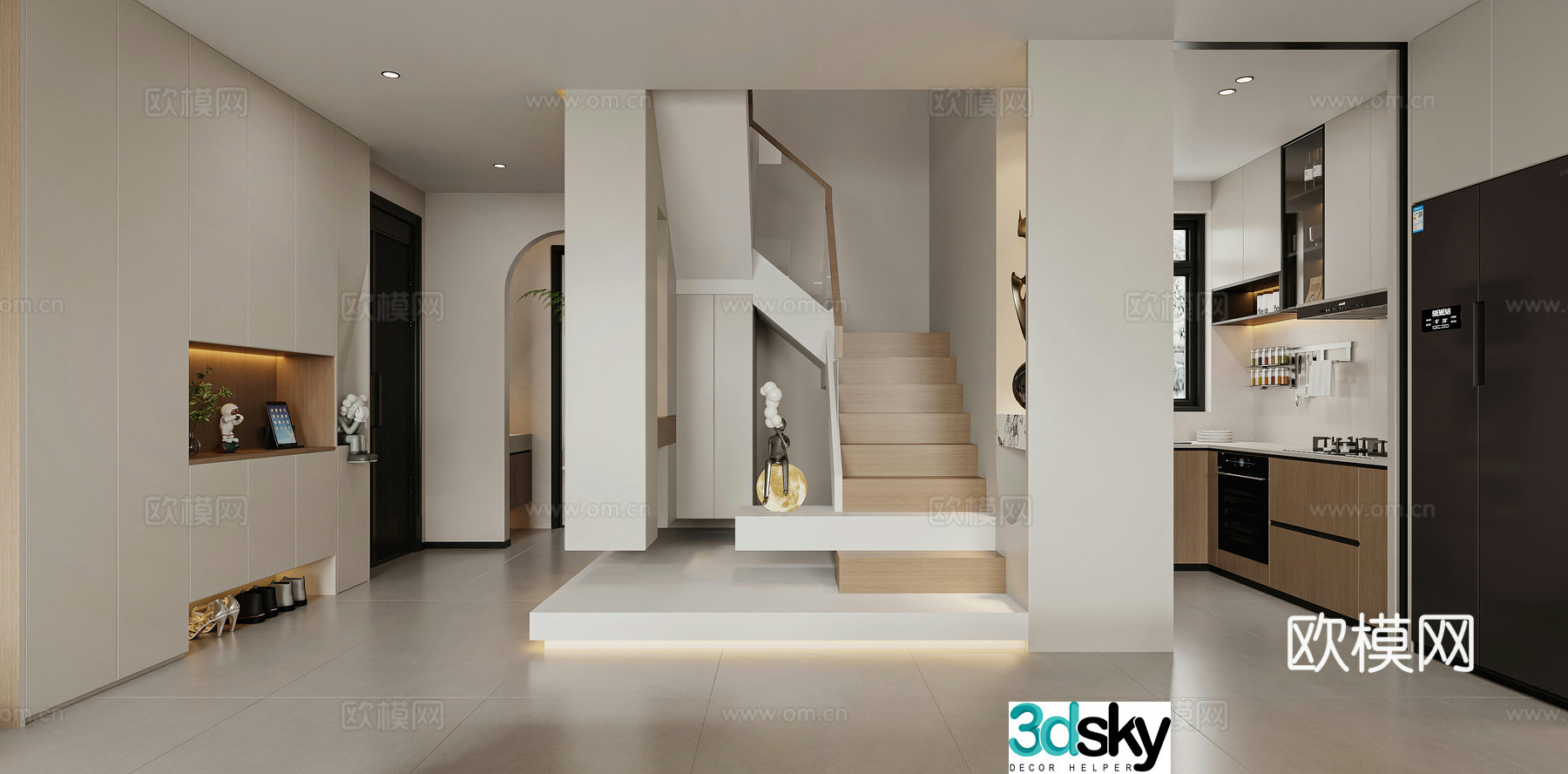 Modern ladder entrance stairwell shoe cabinet wine cabinet kitchen simple stairs high heels 3D model