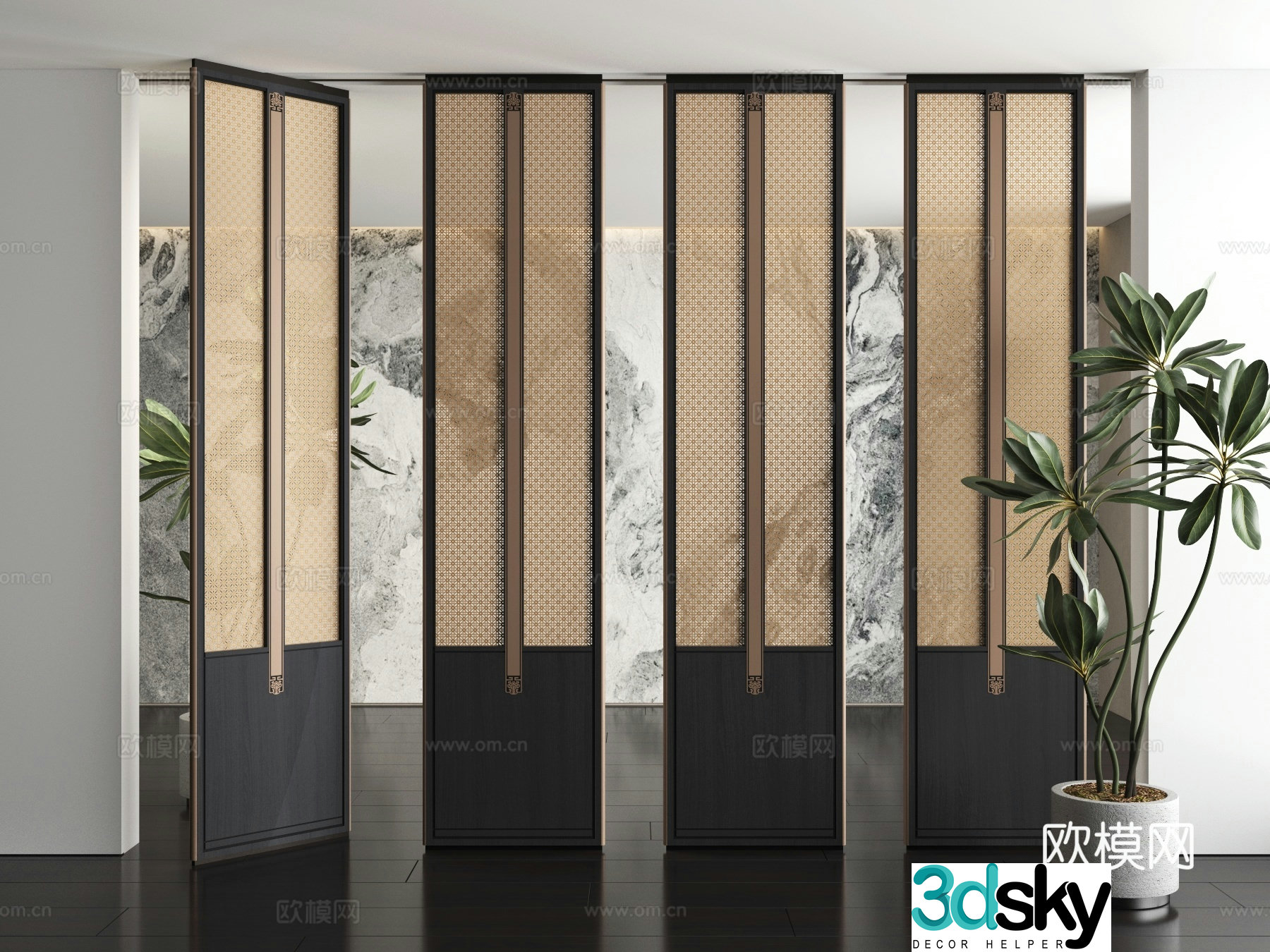 New Chinese-style screen partition 3D model