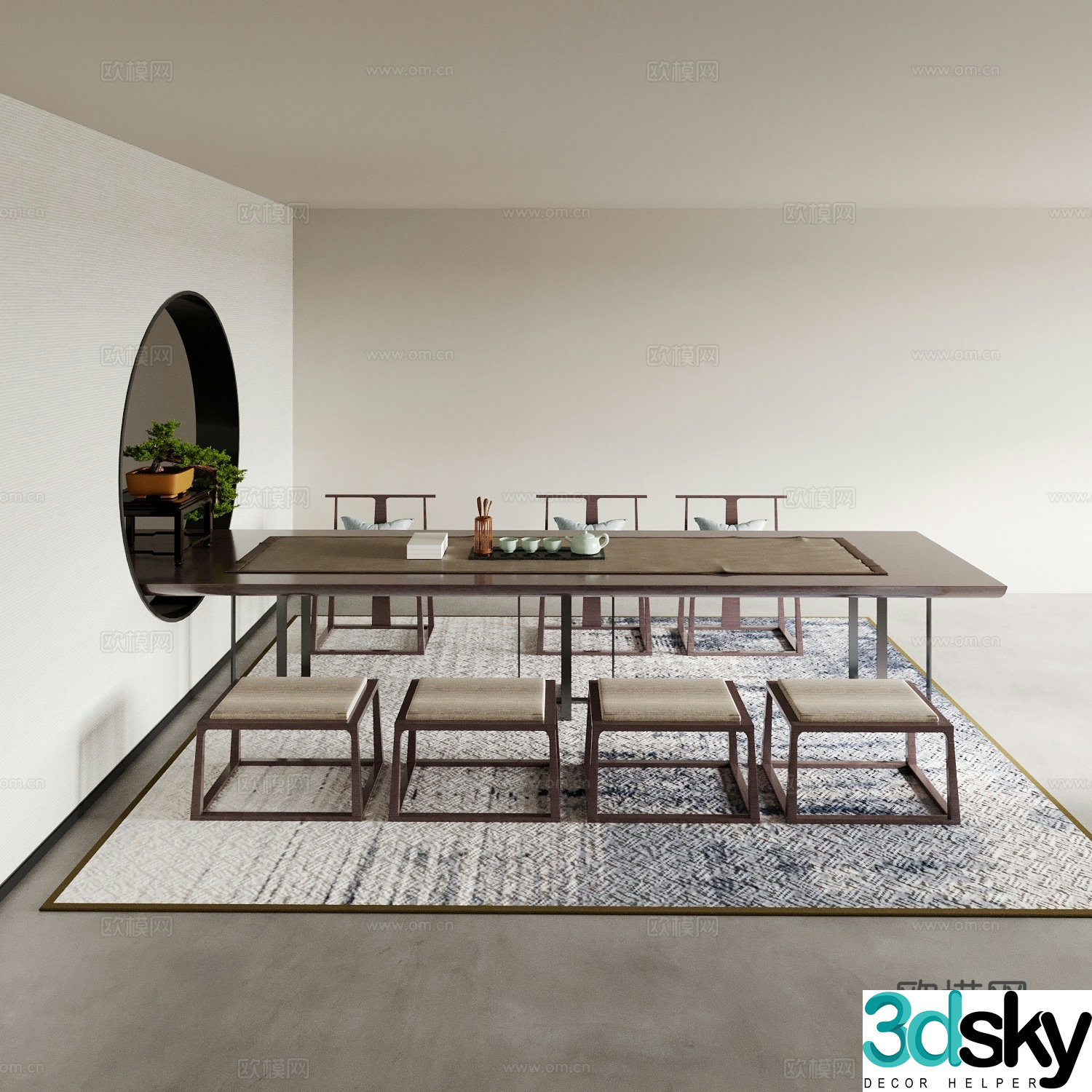 desk and chair study tea table and chair tea room office desk tea table dining table long table 3d model