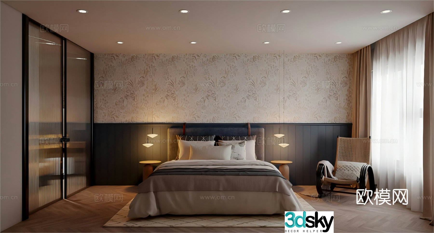 Middle style bedroom Simple bedroom Master bedroom Retro bedroom 3d model
