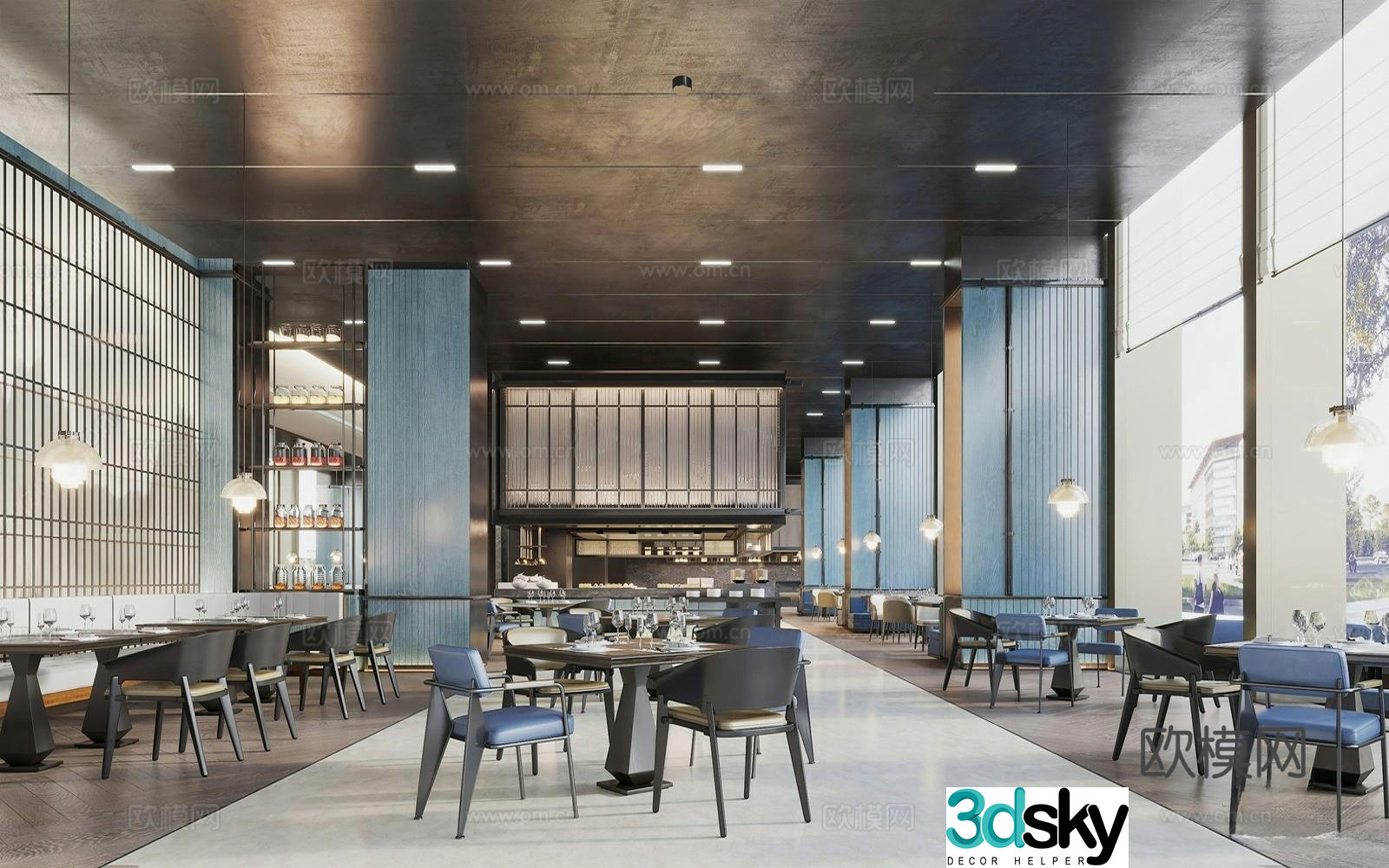 Modern hotel full-time restaurant 3d model