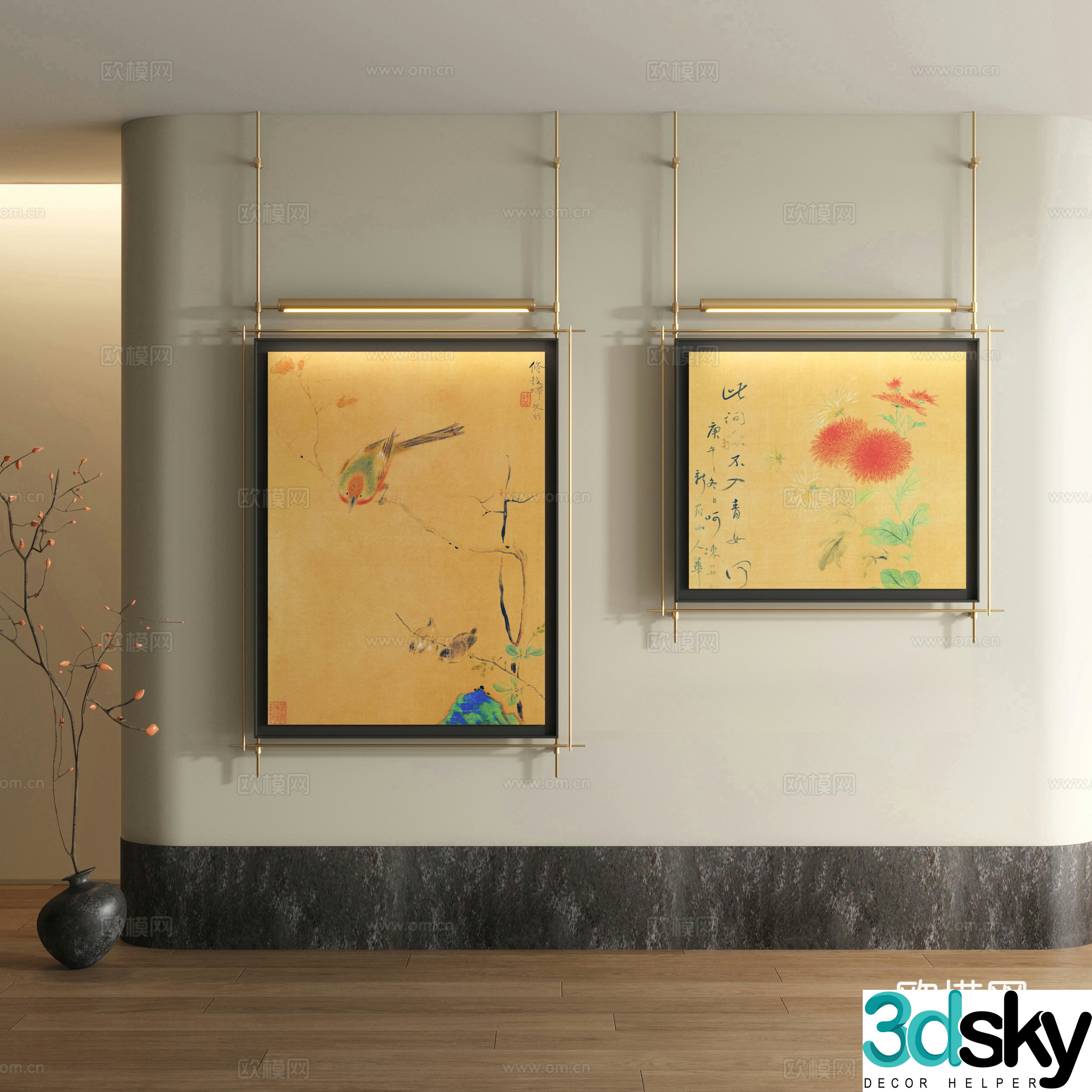 Song style decorative painting New Chinese style landscape painting 3D model