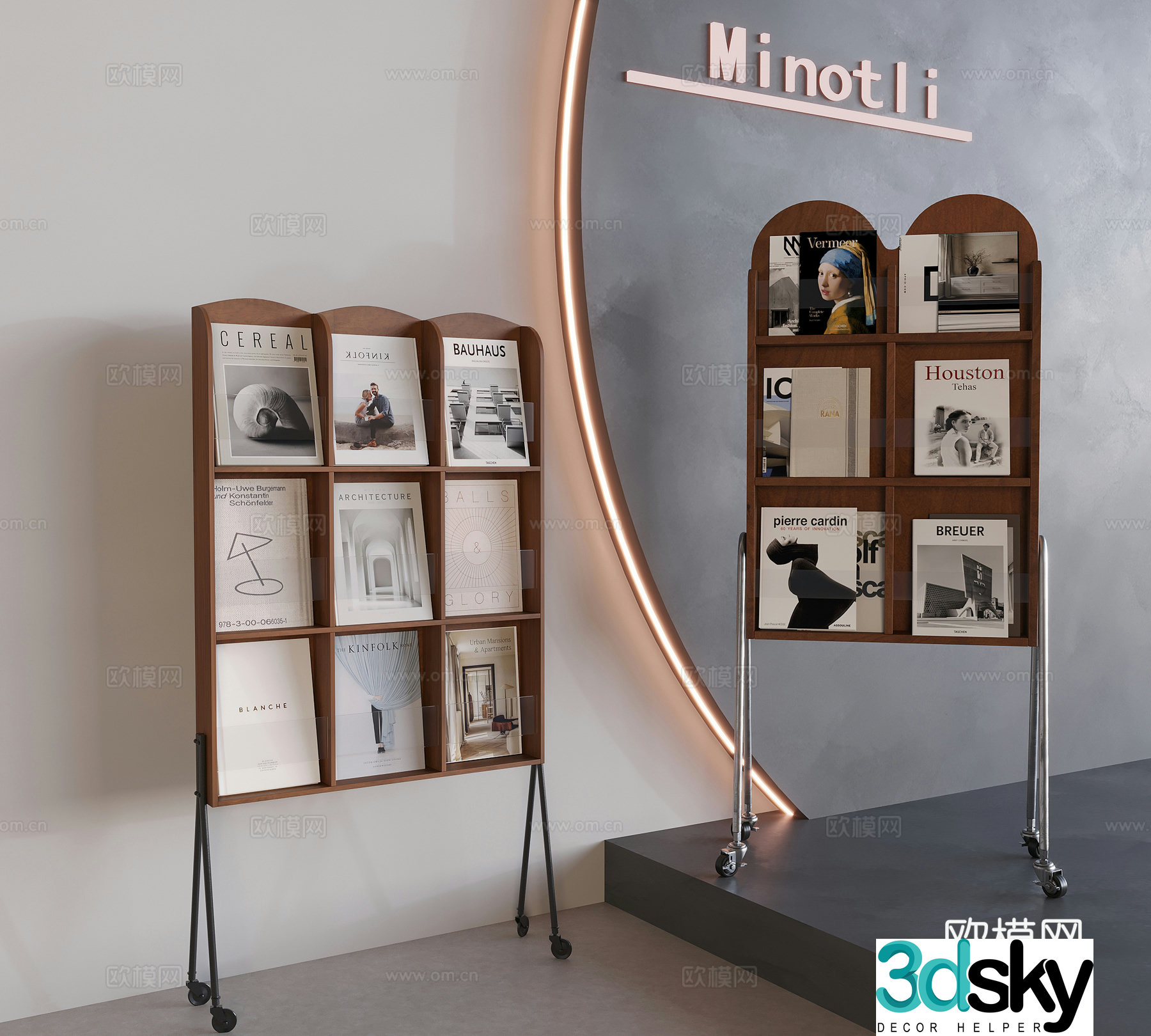 Middle-aged floor-standing bookshelf Solid wood magazine rack Newspaper rack Removable bookshelf 3D model