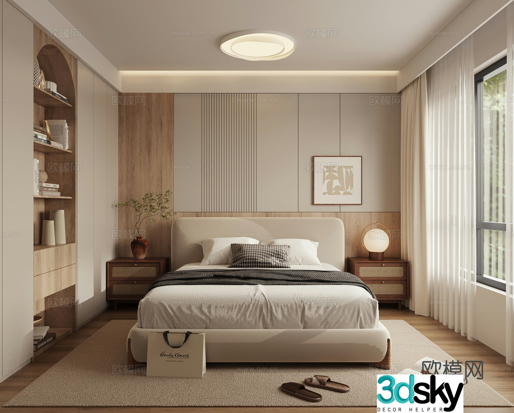 Modern medieval bedroom Wasabi style bedroom Double bed nightstand 3D model